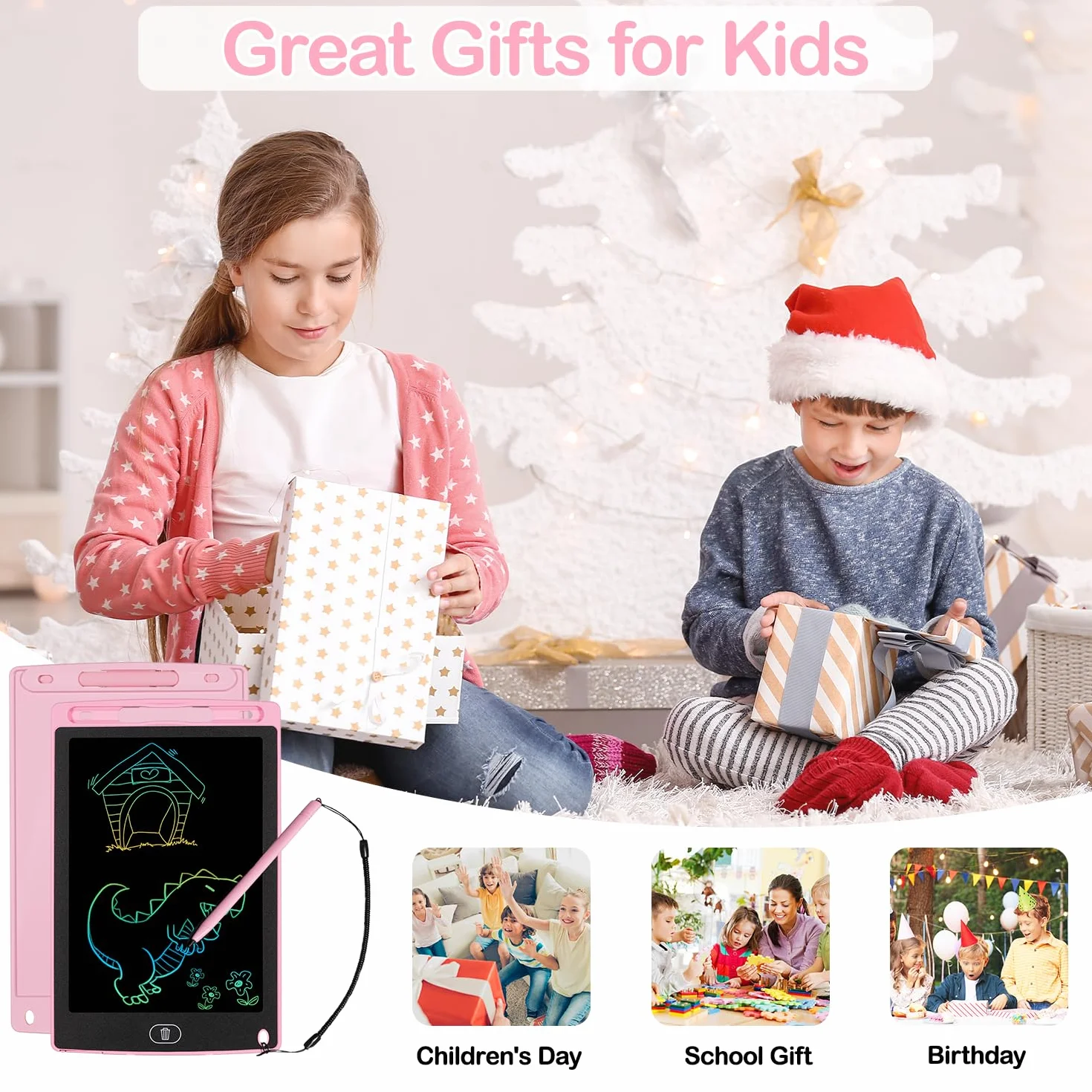 Tavoletta Grafica LCD 8,5 Pollici Cancellabile per Bambini 2-8 Anni, 2 Pezzi Rosa - Lavagna Magnetica Colorata