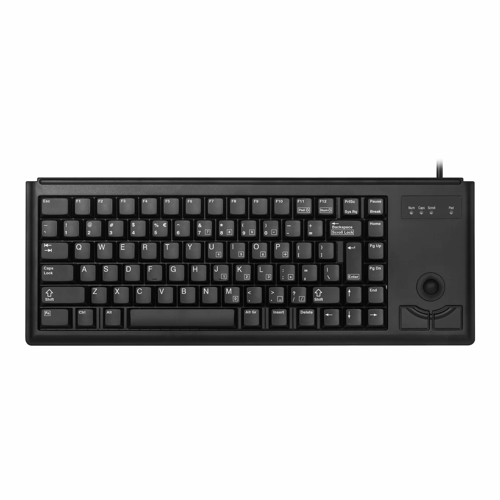 CHERRY Tastiera compatta G84-4420, Layout Internazionale, Tastiera QWERTY, Tastiera cablata, Tastiera Meccanica, Meccanica ML, trackball Ottica Integrata più 2 Pulsanti del Mouse, Nero