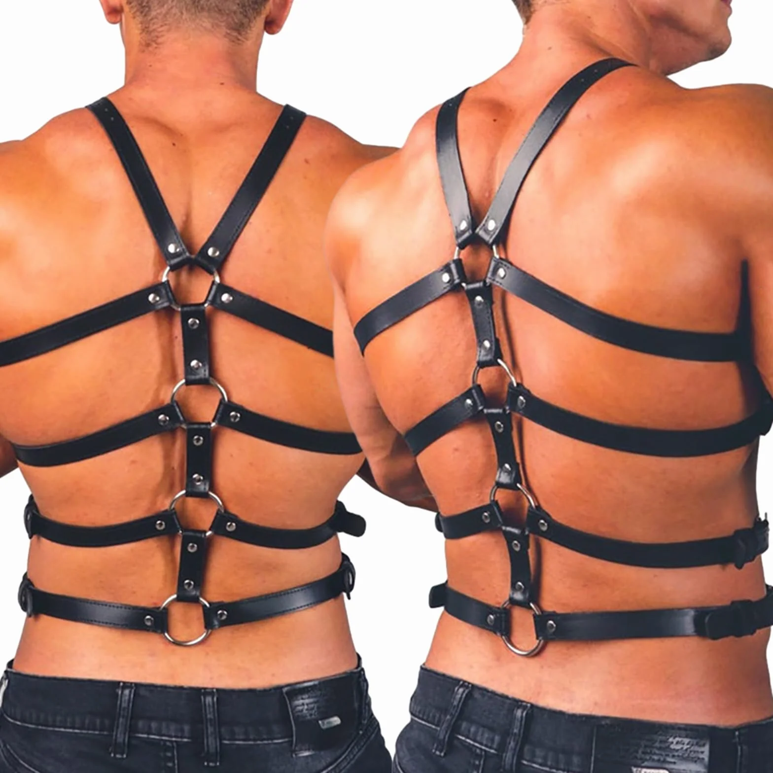 Imbracatura pettorale in pelle da uomo Bretelle Cintura punk regolabili nere con fibbia Clubwear