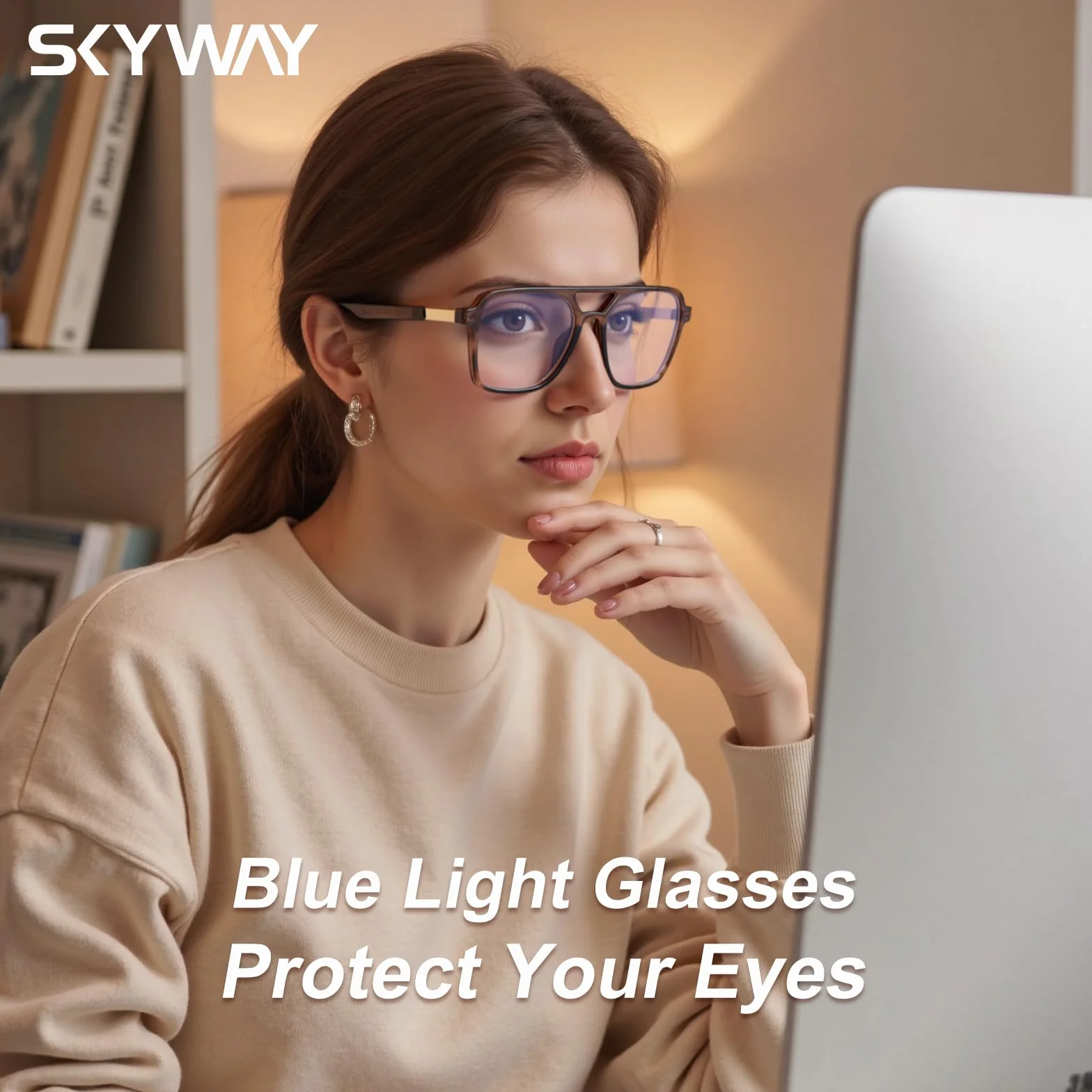 SKYWAY Occhiali Luce Blu da Aviatore Retrò per Donna Uomo, Occhiali per Computer Classici Quadrati Filtro Luce Blu