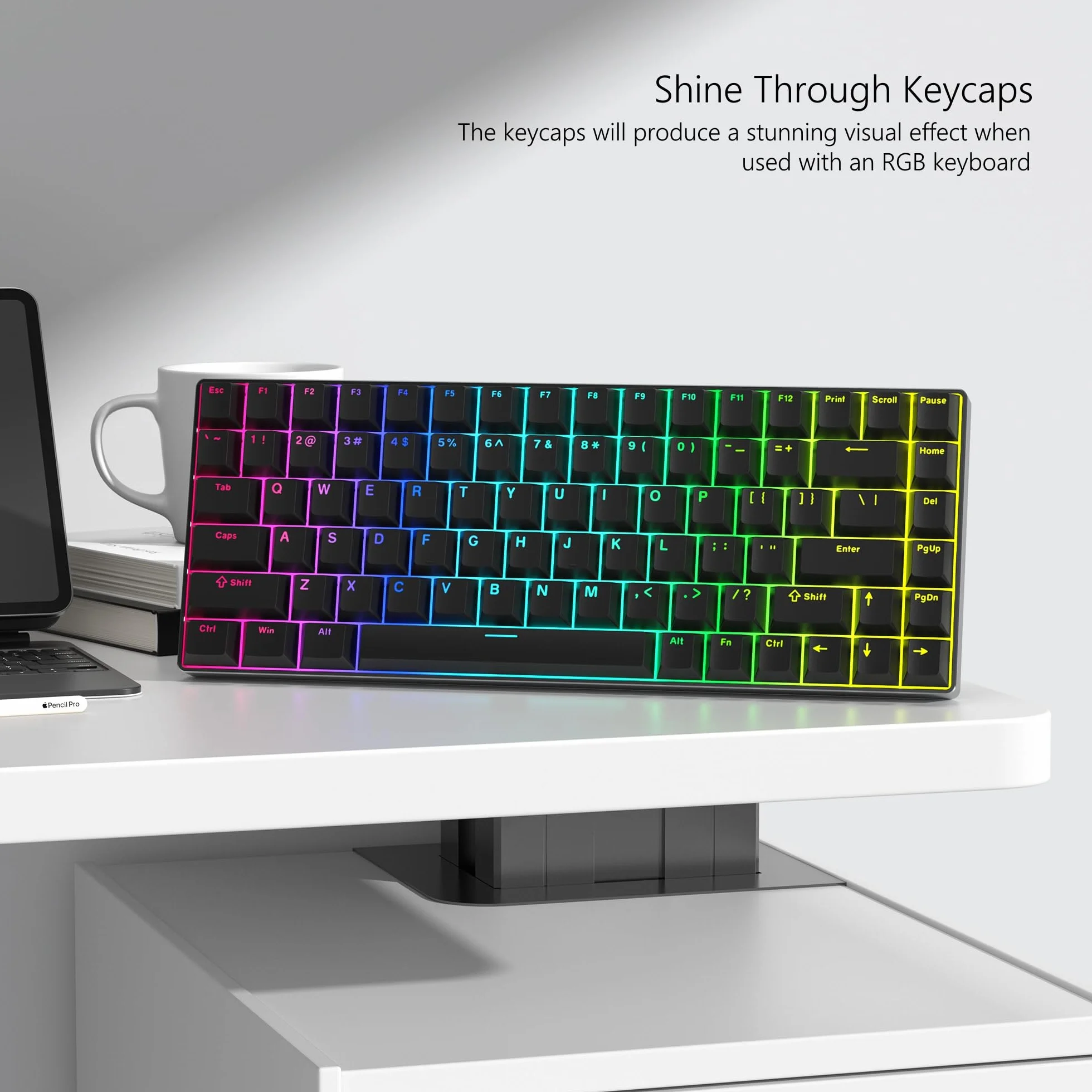 Womier Keycaps 60 75 100% Cherry copritastiera Shine Through PBT, keycap personalizzati, set di keycap Doubleshot, compatibilità universale per tastiera Cherry Gateron MX Switch, nero
