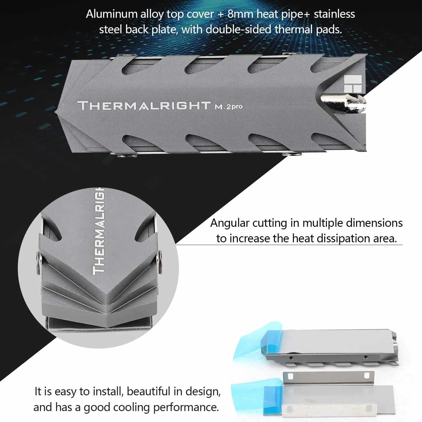 Thermalright M.2 Pro 2280 - Dissipatore di calore SSD, 8 mm, High Performance Double Side Thermal Pad