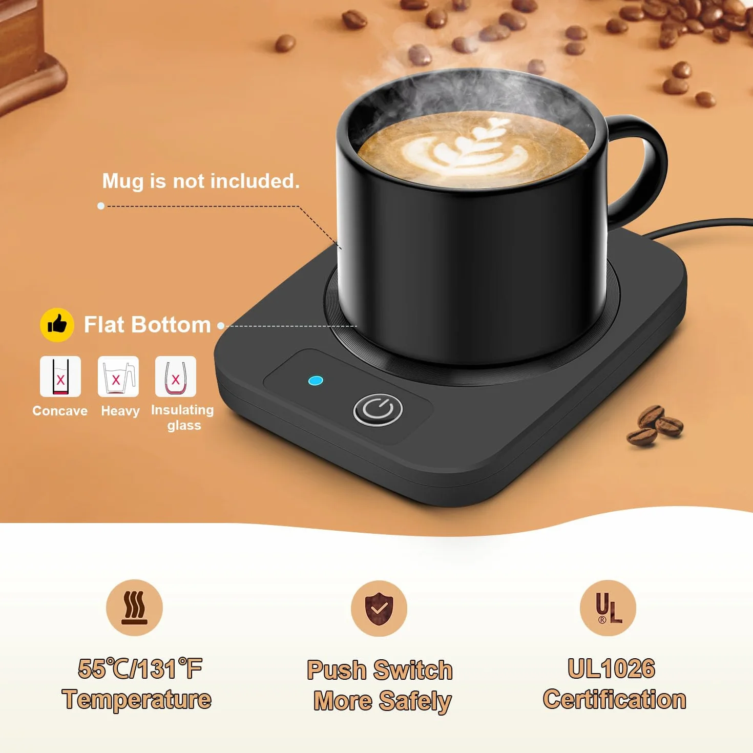 Azyh Scaldabicchieri USB con piastra in alluminio - Mantieni calde le tue bevande a 45°C - Diametro 8,9 cm