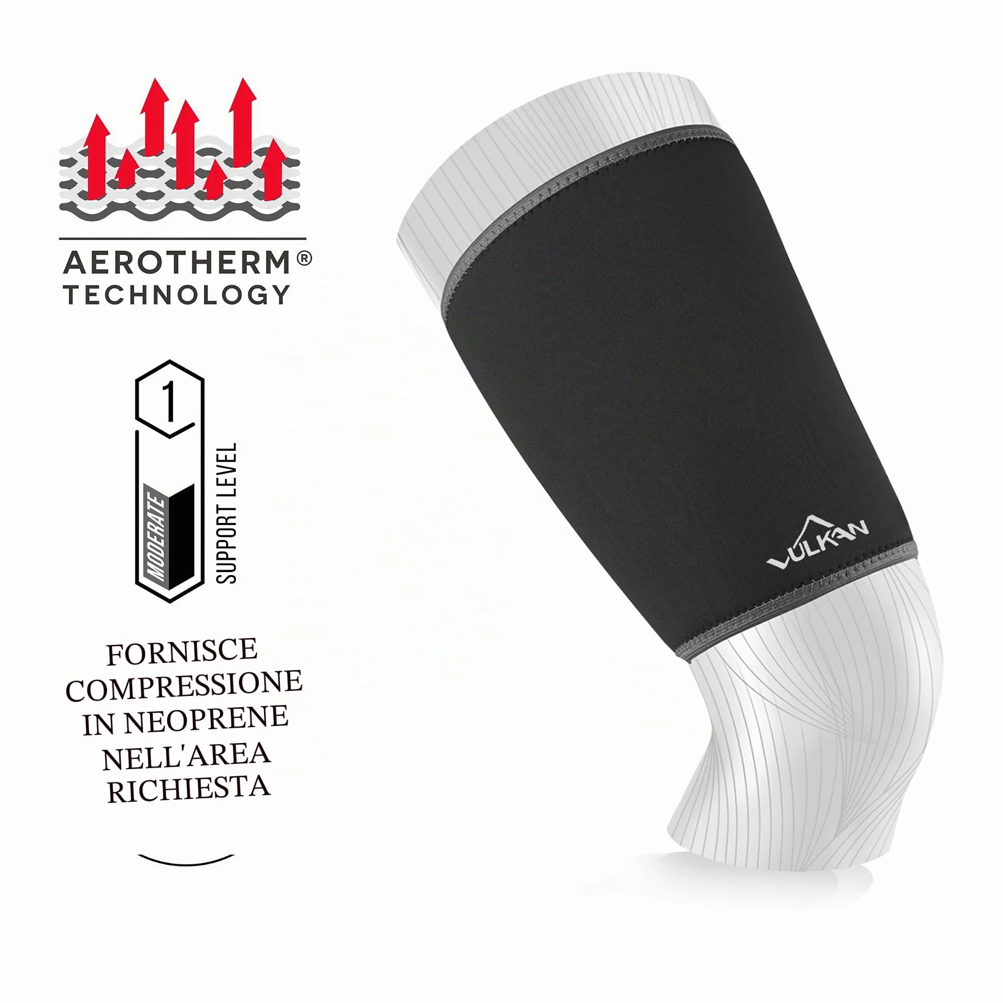 VULKAN Supporto classico per coscia medio, tutore in neoprene per stabilità muscolare e lesioni tendine del ginocchio