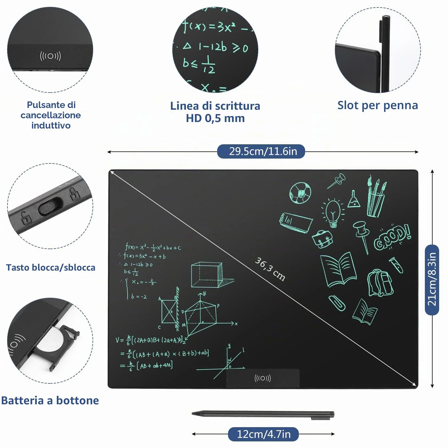 Czemo Tavoletta da Scrittura LCD 14,3 Pollici Riutilizzabile Lavagna Elettronica Ewriter