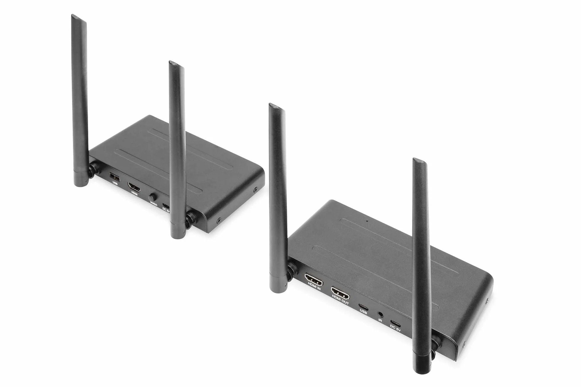 DIGITUS Wireless HDMI KVM Extender Set - portata fino a 200 m - FullHD 1080p/60Hz - punto a punto - uscita HDMI Loop - trasmissione IR - nero