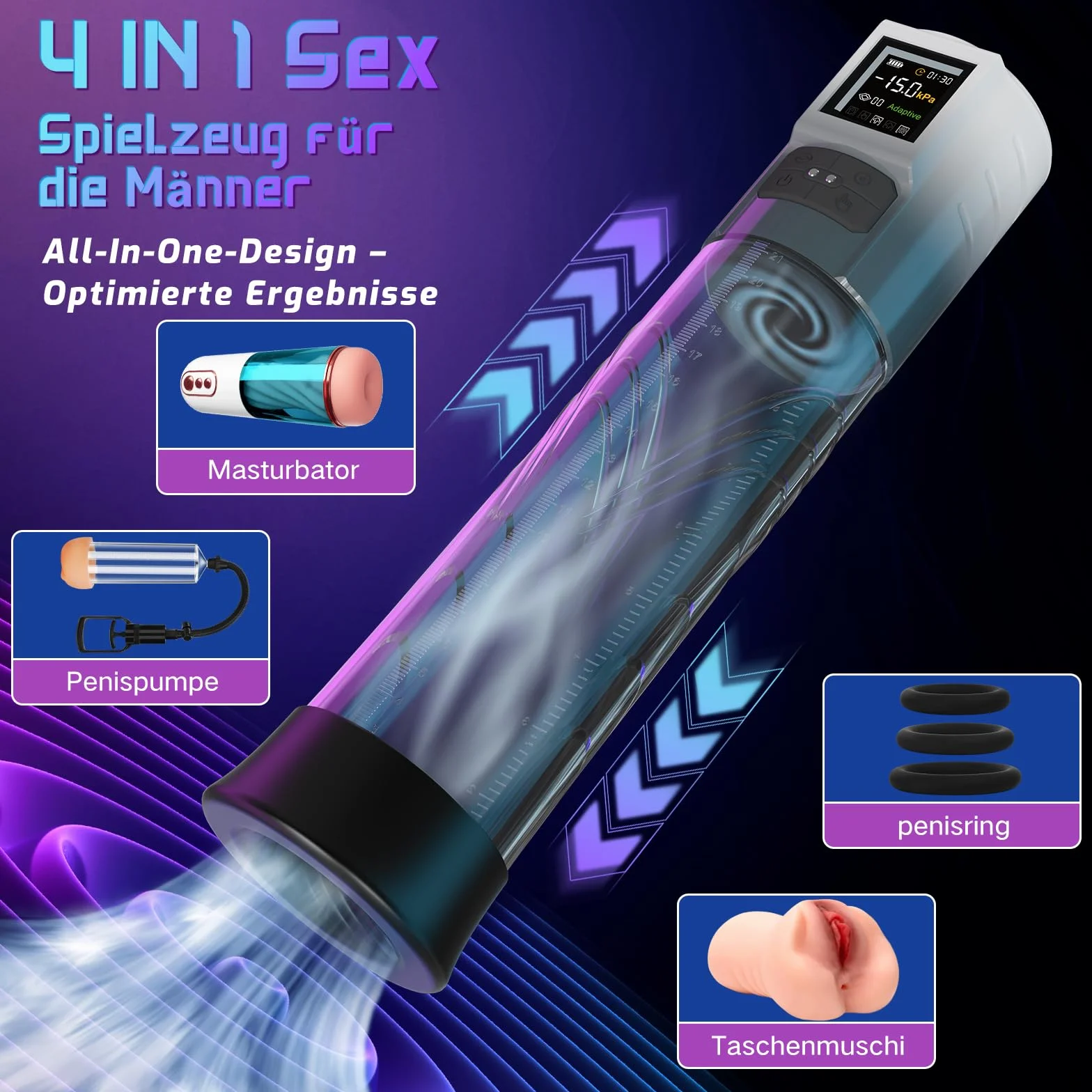 HIVEFUN Pompa Pene Masturbatore Uomo, Sex Toy Maschile con 6 Modalità di Aspirazione, Vacuum Device