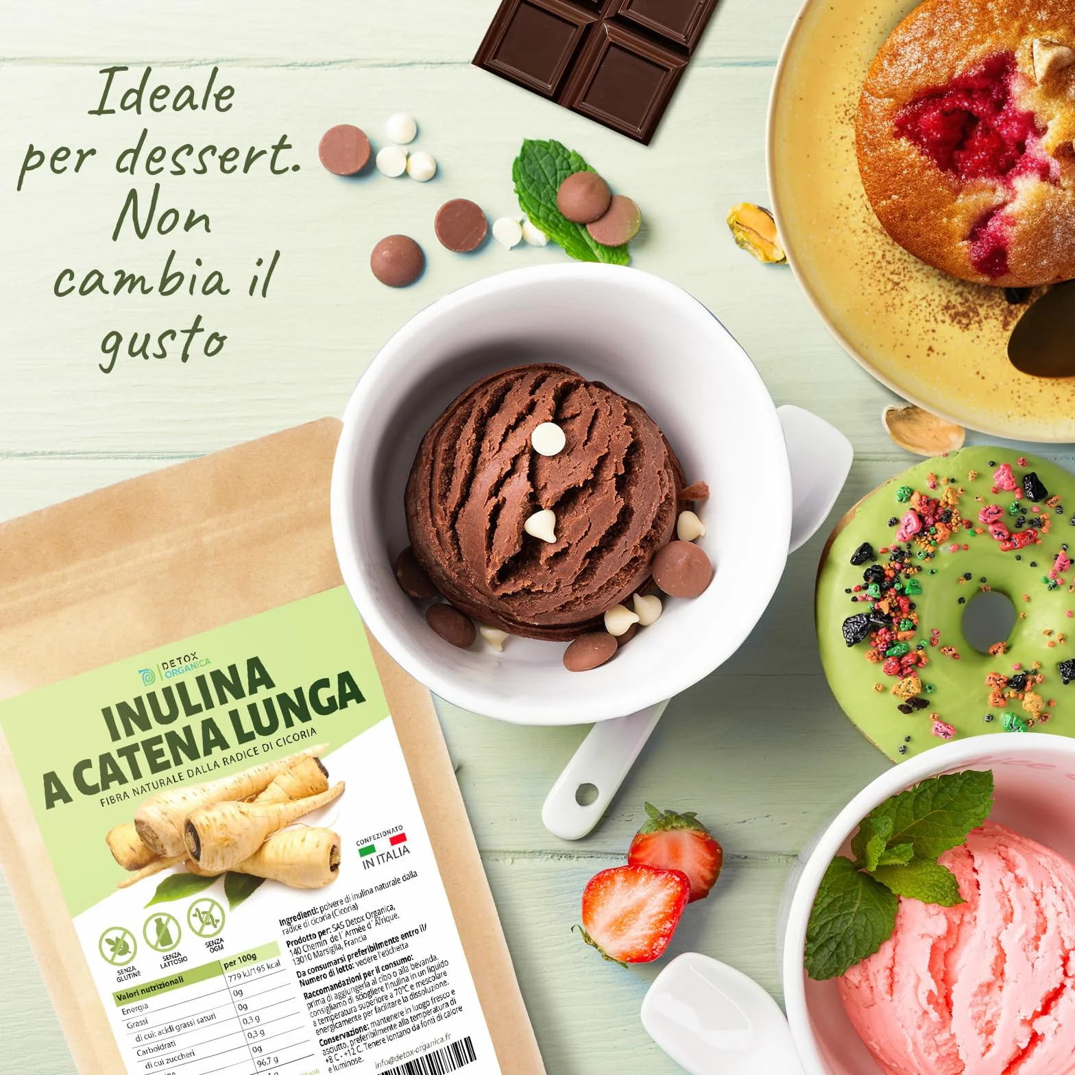 Detox Organica Inulina di Cicoria a Catena Lunga 1000g Polvere Fibra Vegetale Vegana