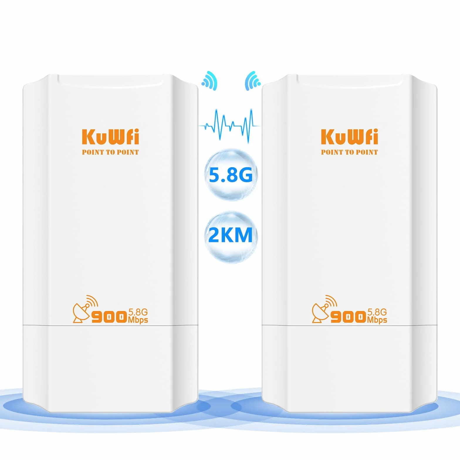 KuWFi Ponte Wireless Esterno, 5.8G Wireless Bridge 900Mmbps, 12dBi antenna wifi lunga distanza con display a LED, Soluzione di Trasmissione 2KM, Accesso Point wifi per telecamera/Industriale