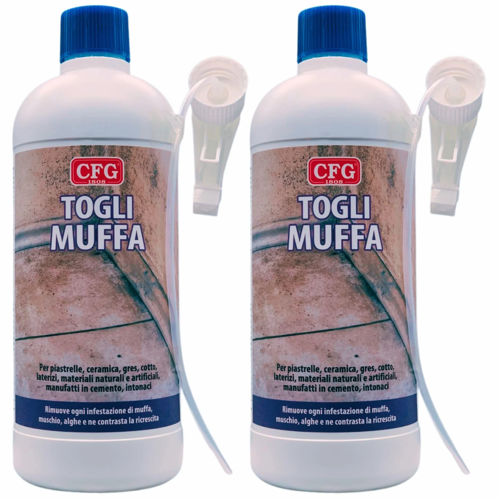 TOGLI MUFFA Flacone Con Spruzzino 750ml (2 Flaconi) Rimuove Muffa Muschio Alghe