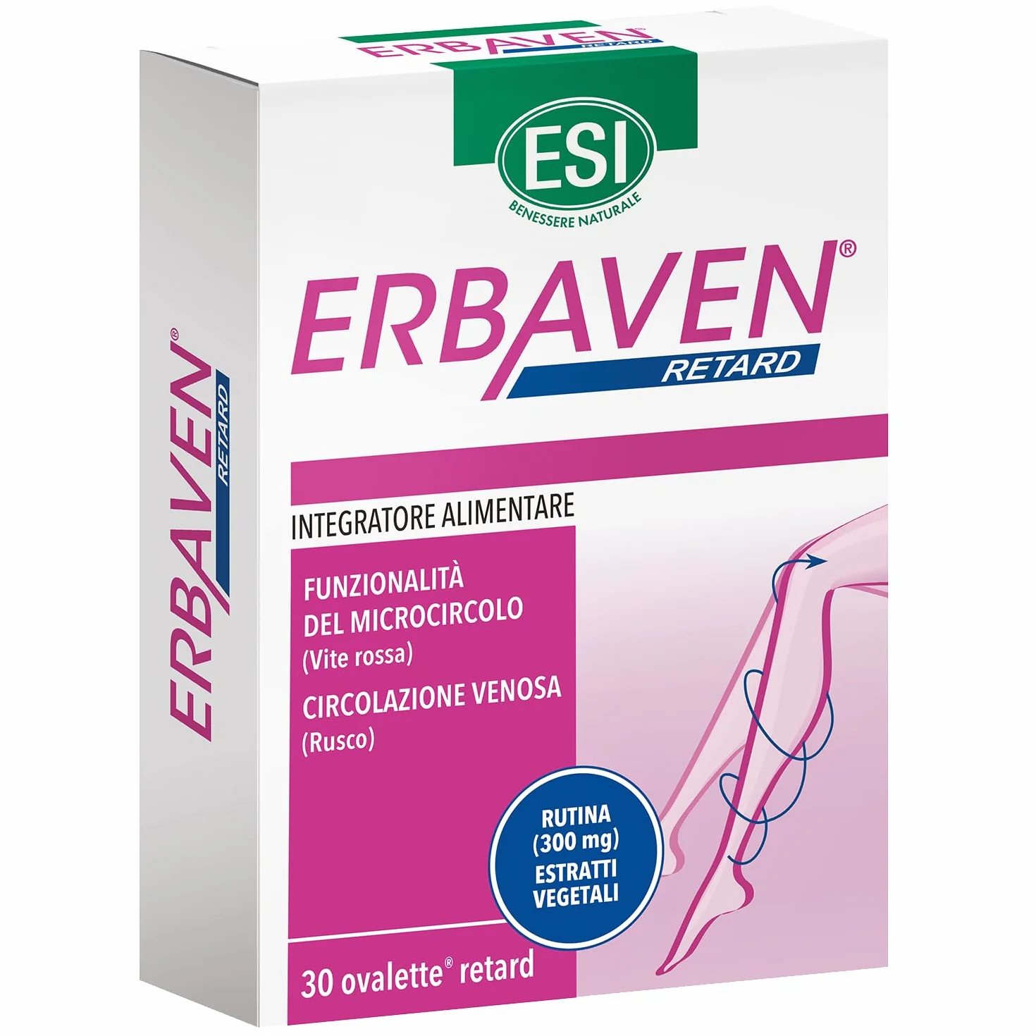 ESI Erbaven Retard Integratore Alimentare Vite Rossa Rutina Rusco Microcircolo Circolazione Venosa 30 Ovalette Retard