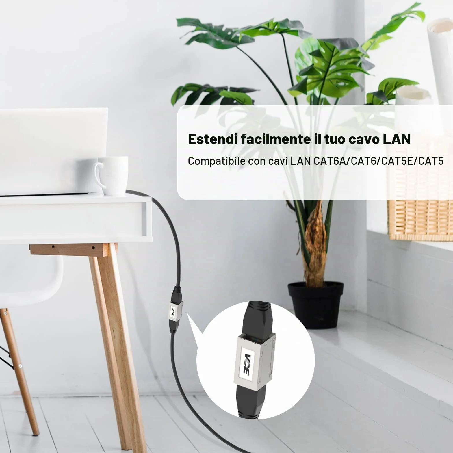 VCE Connettore RJ45 Femmina Femmina, Accoppiatore RJ45 Schermato, Adattatore Lan Femmina Femmina per CAT7 CAT6A Cat6 Cat5e Cat5, 2 Pezzi