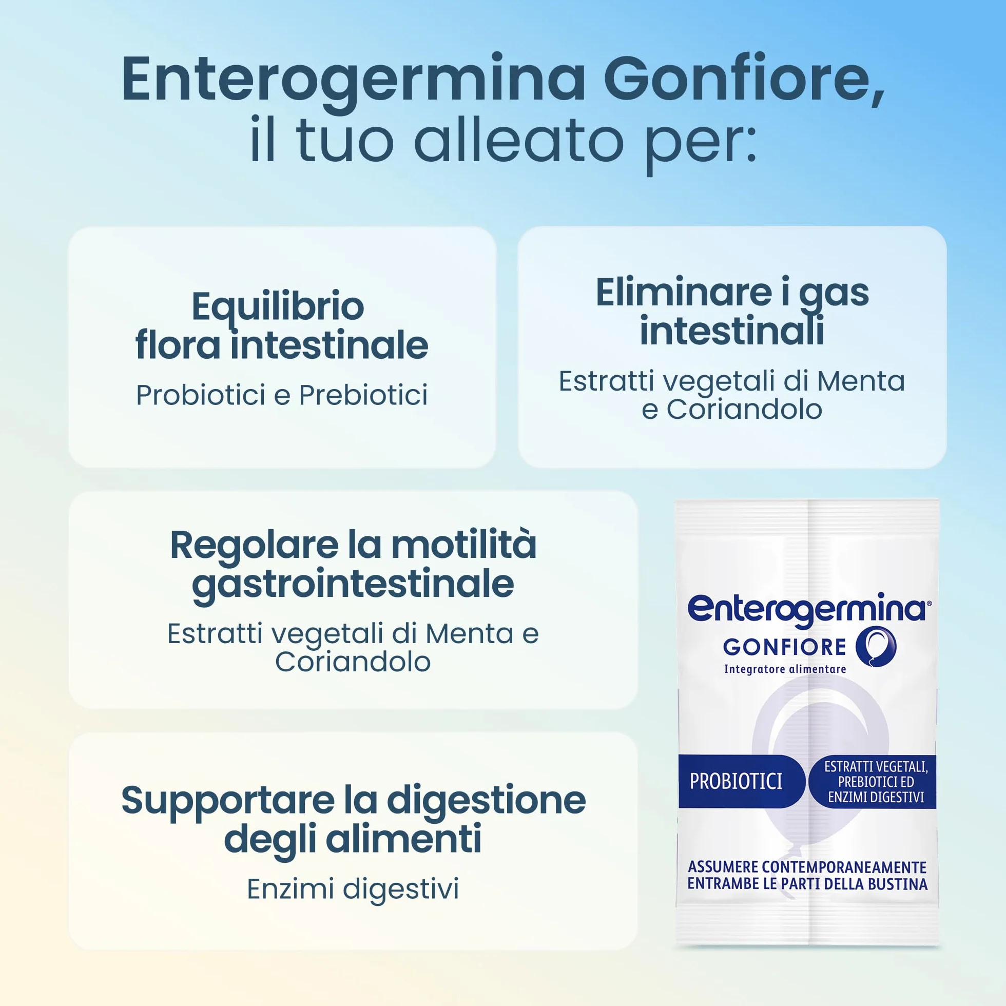 Enterogermina Gonfiore Fermenti Lattici Probiotici Prebiotici Adulti 10 Bustine Gusto Pesca