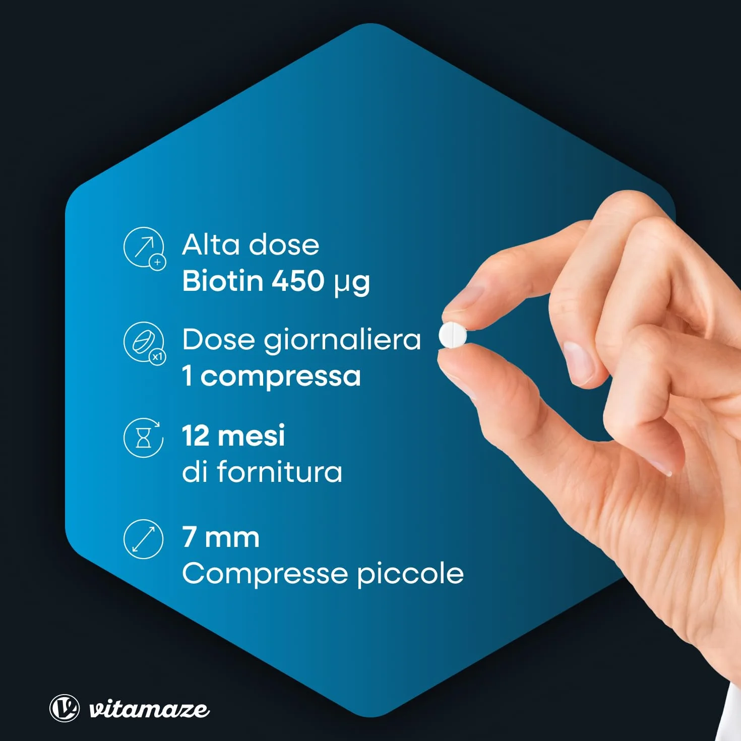 Vitamaze® Biotina Anticaduta Capelli 365 Giorni – Integratore Capelli Alto Assorbimento con Zinco e Selenio