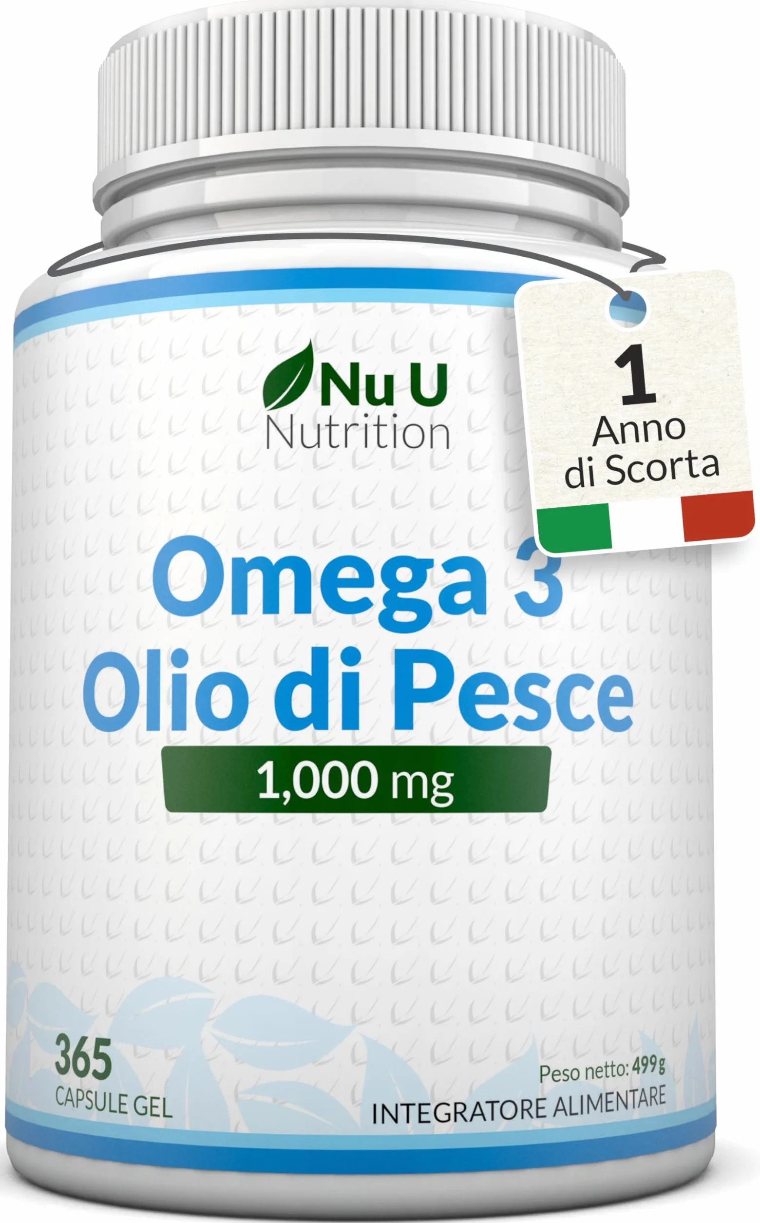 Nu U Nutrition Omega 3 Olio di Pesce 1000mg TG 365 Capsule Softgels EPA DHA