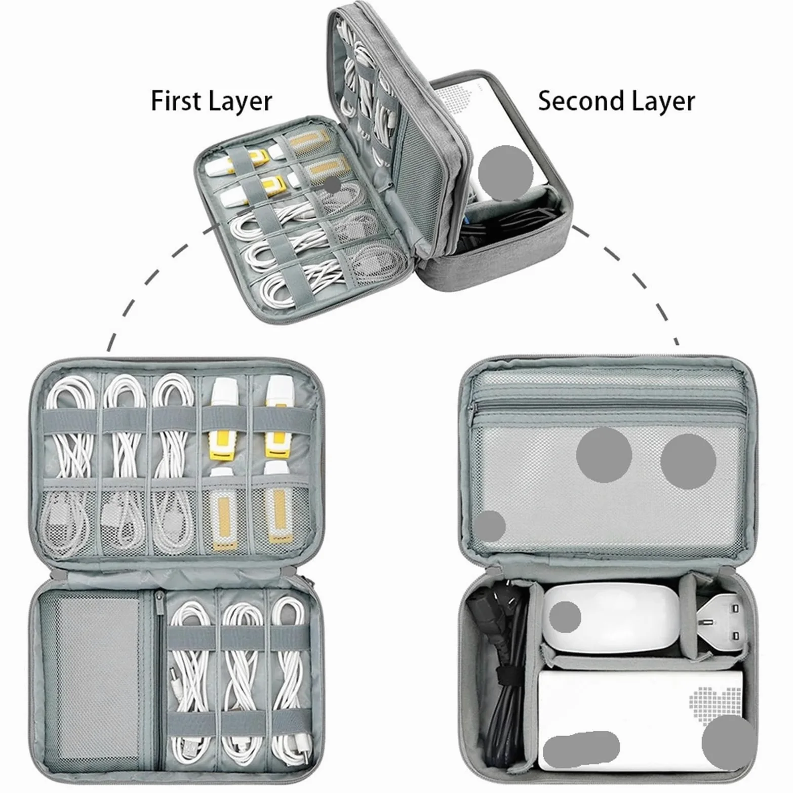 Borsa Organizer per Cavi Custodia Multiuso/organizzatore for Accessori elettronici da Viaggio da 2 Pezzi, for Power Bank, Disco Rigido, Caricabatterie per Cavo, Caricatore(Double Layer Grey)