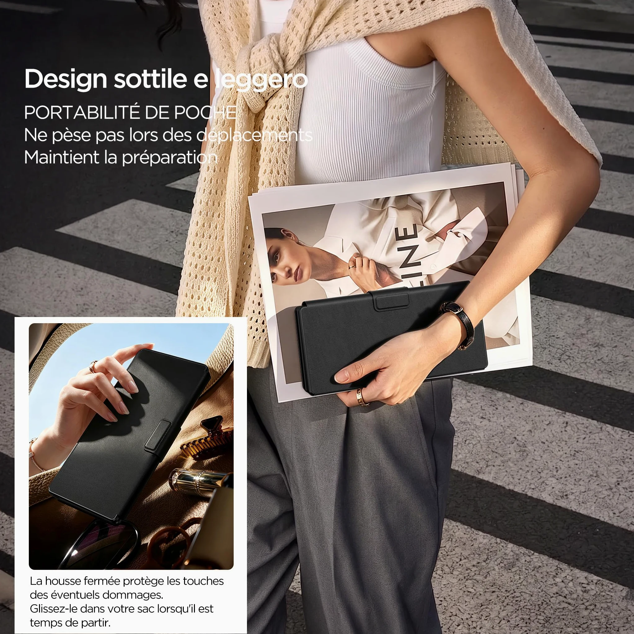 CACOE Mini Tastiera Bluetooth a Doppio Canale con Touchpad | Wireless Tastiera per QWERTY, Ultra-Sottile e Portatile con Supporto per Smartphone (iOS, Android, Windows), Nera