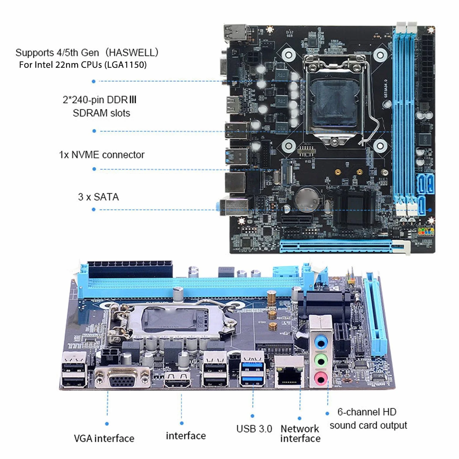 Scheda Madre del Computer, Scheda Madre per Giochi ATX, DDR3 a Doppio Canale, Slot LGA1150, Scheda Madre M.2 NVMe NGFF PCIE, SATA 6Gb/s, VGA, HDMI,LAN, Supporto I3/i5/i7