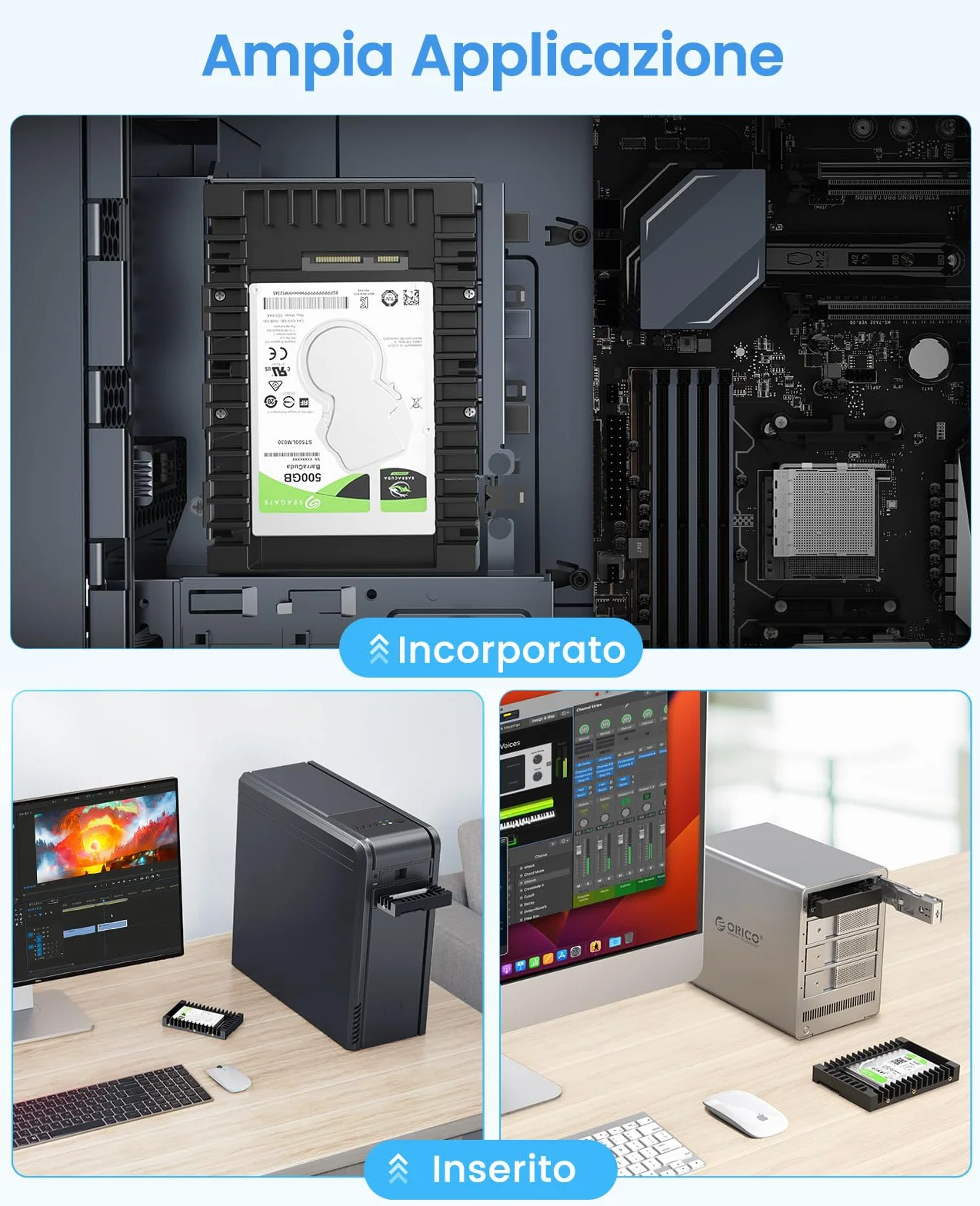 ORICO Adattatore Hard Disk Interno da 2,5" a 3,5" Staffe di Montaggio Rimovibili per 2,5 Pollici SATA HDD o SSD Incluse Viti -1125SS