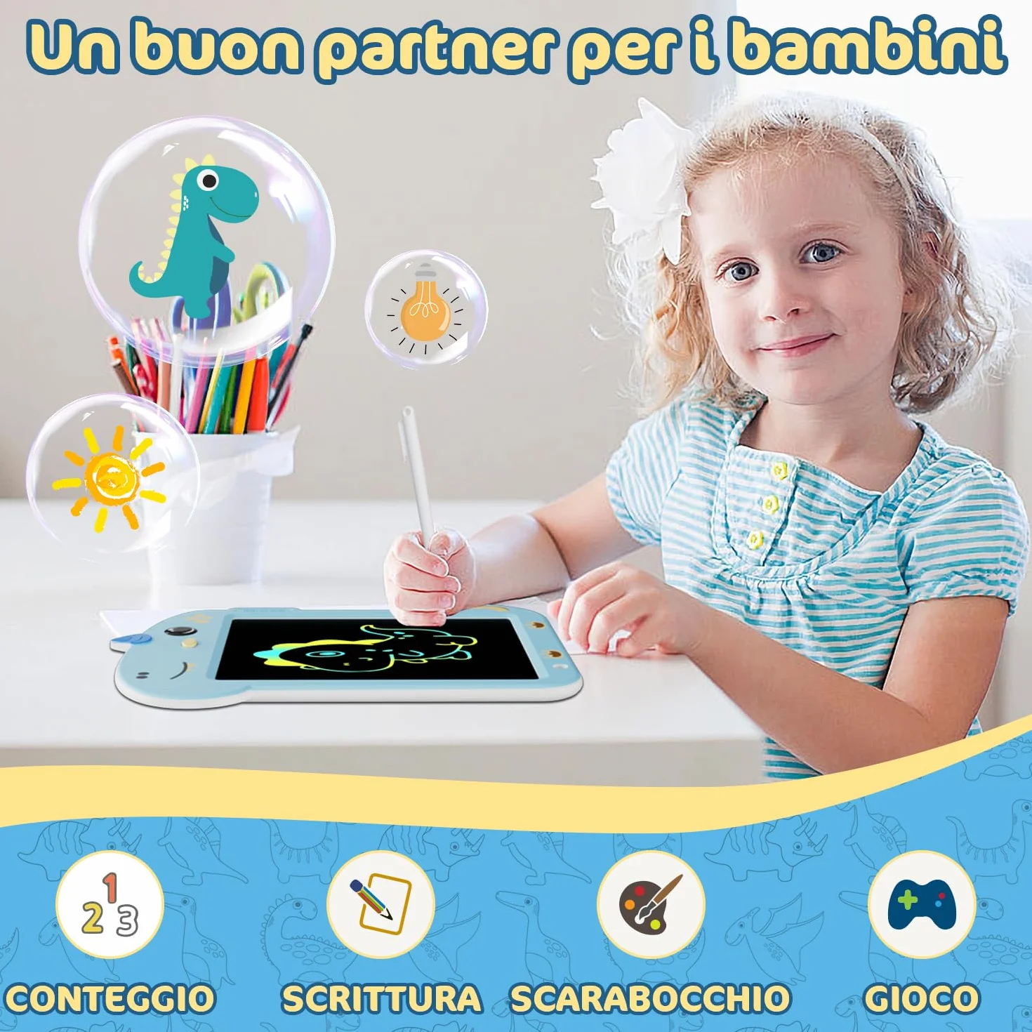 Electight Tavoletta da Scrittura LCD Schermo Colorato per Bambini 3-7 Anni Giocattoli Educativi Regalo Compleanno Blu