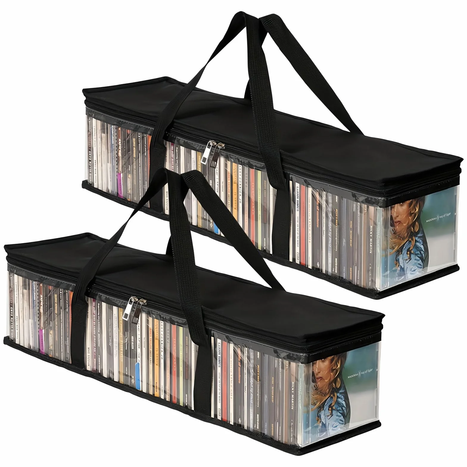 Amexo Borse Porta Portatile per CD Sacchetti di Grande capacità per Dvd Custodia in PVC Trasparente con Manici per CD Album Videogiochi Libri (2)