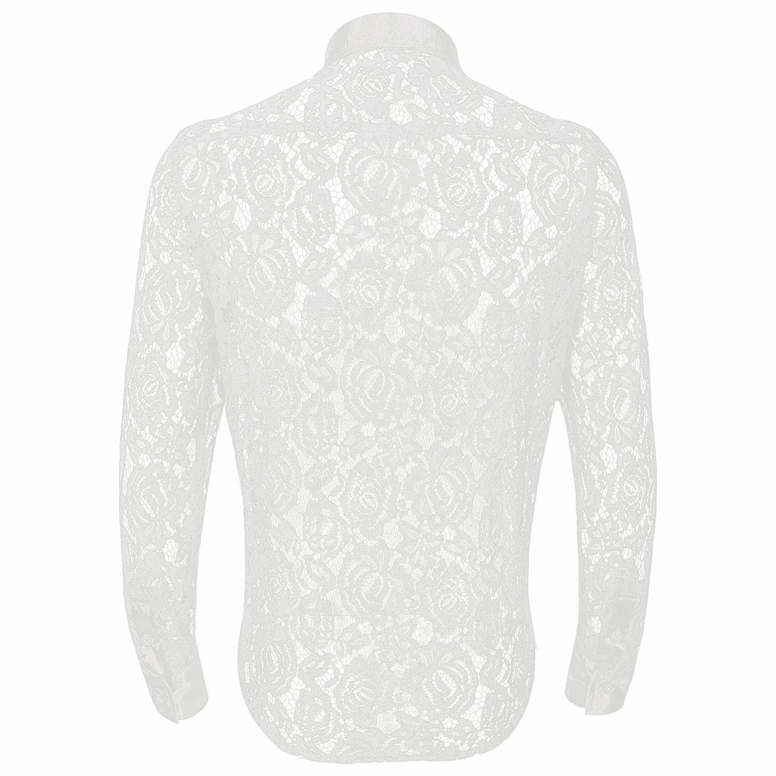 Camicia da uomo trasparente in pizzo maniche lunghe slim fit punk elegante