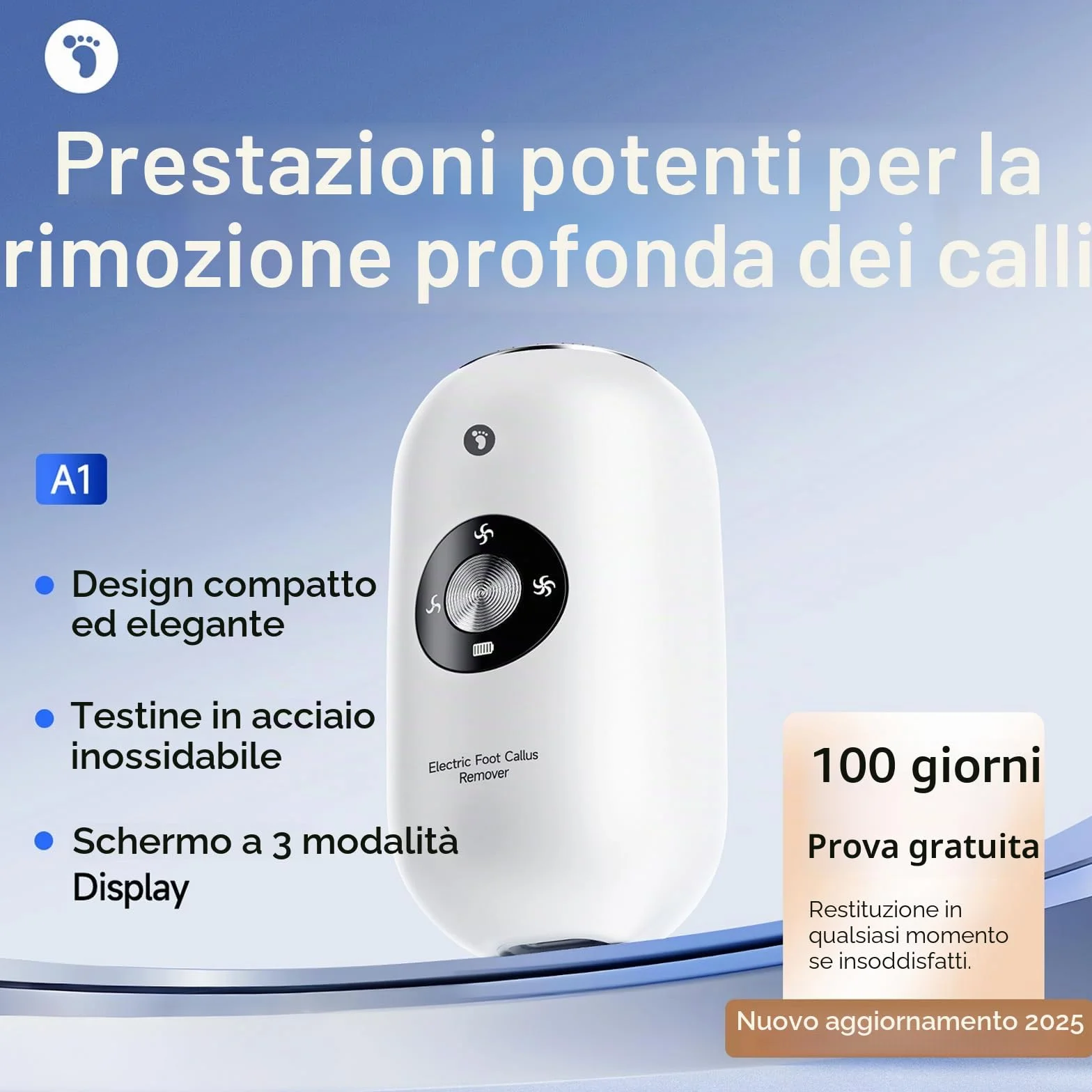 TOPCHANCES Pedicure Elettrico Professionale 2 in 1 Rimozione Calli Piedi 3 Velocità Impermeabile