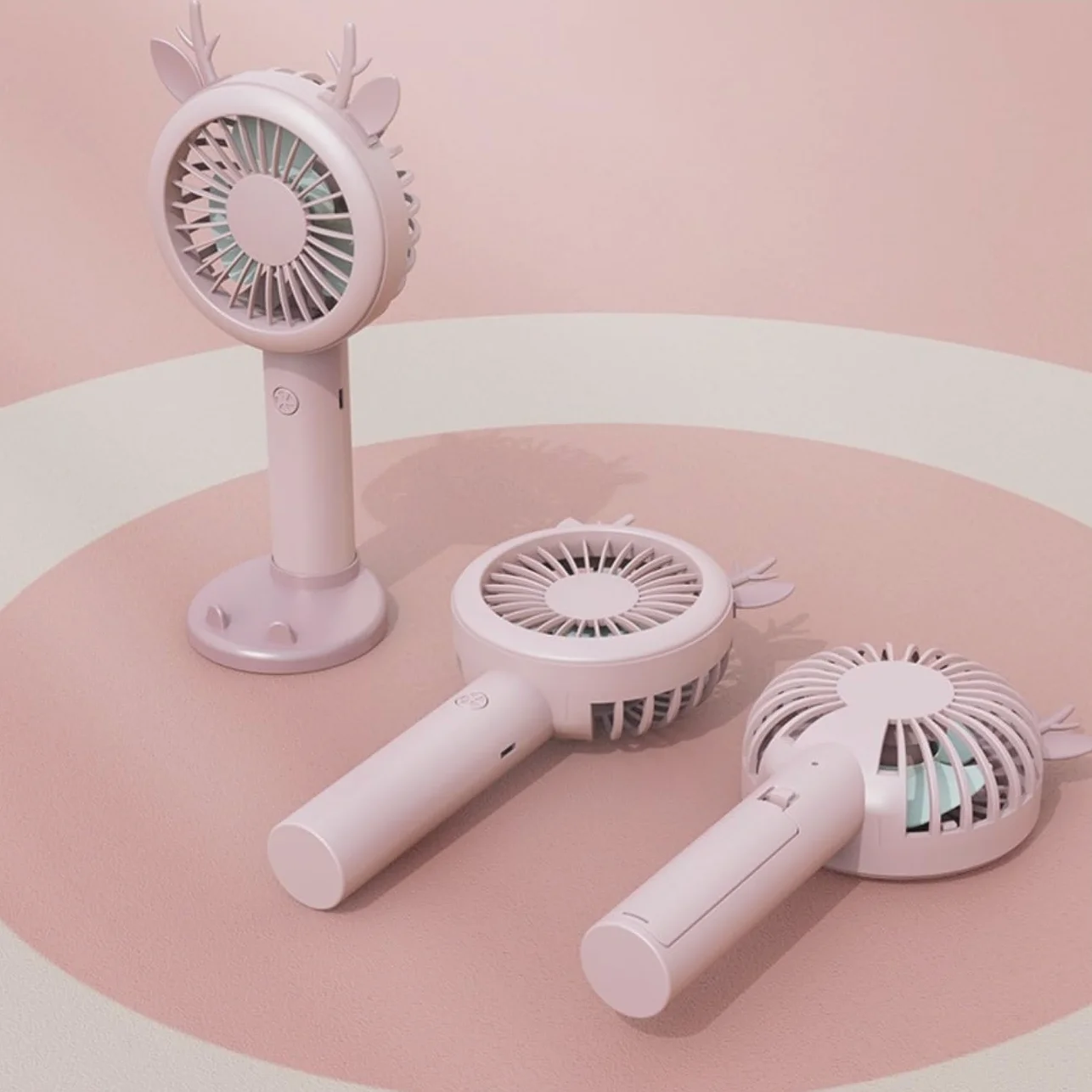 Ventilatore per Esterni Interni Ufficio Ventilatore Portatile da Scrivania con Luce Notturna Ventola di Raffreddamento USB A 3 velocità per La Casa(Pink)