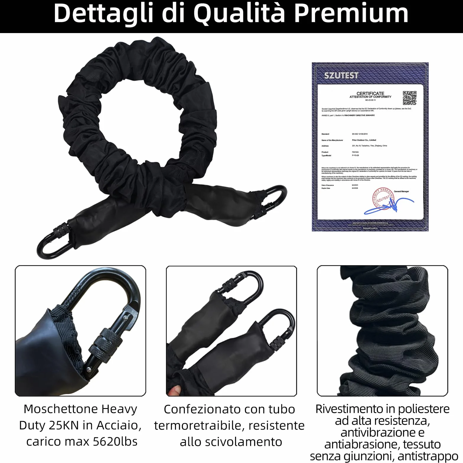PRIOR FITNESS Cavo Bungee per Yoga Aerea e Bungee Fitness, Fascia Elastica 50-120kg, Lunghezza 1m, Nucleo Lattice Naturale