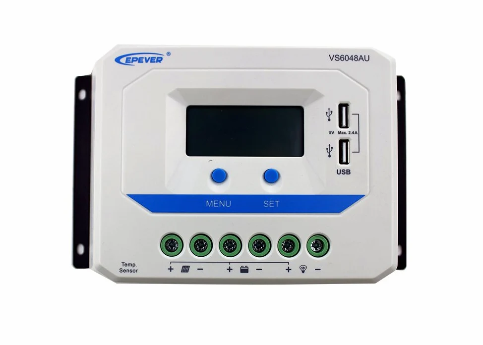 Regolatore di carica solare EPEVER PWM ViewStar serie VS-AU Regolatore di carica 10-60A, 12V/24/36/48VDC con display LCD e 2 porte USB, messa a terra positiva comune