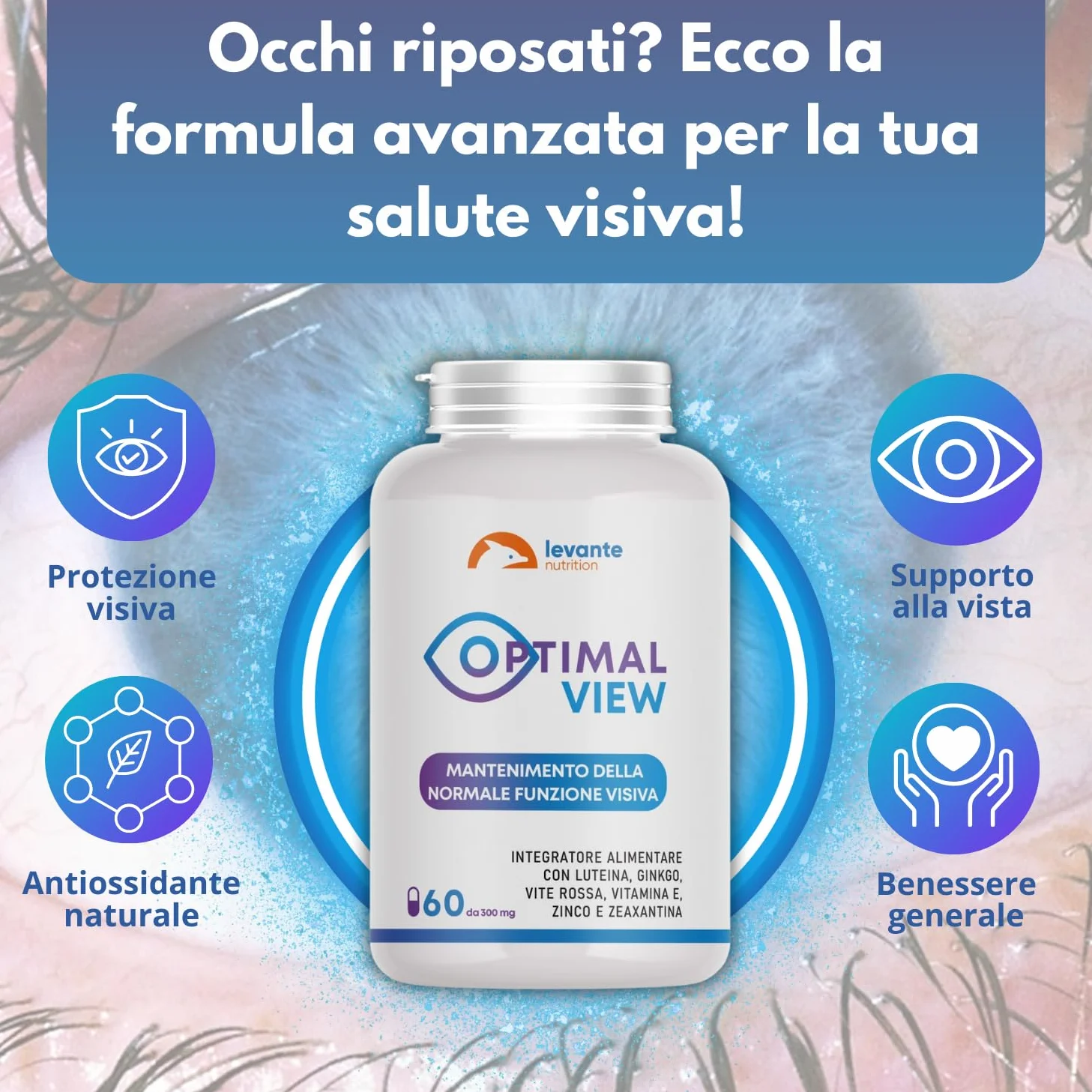 Luteina e Zeaxantina Alto Dosaggio Integratore Occhi Vista con Ginkgo Zinco Vite Rossa Vitamina E 60 Capsule