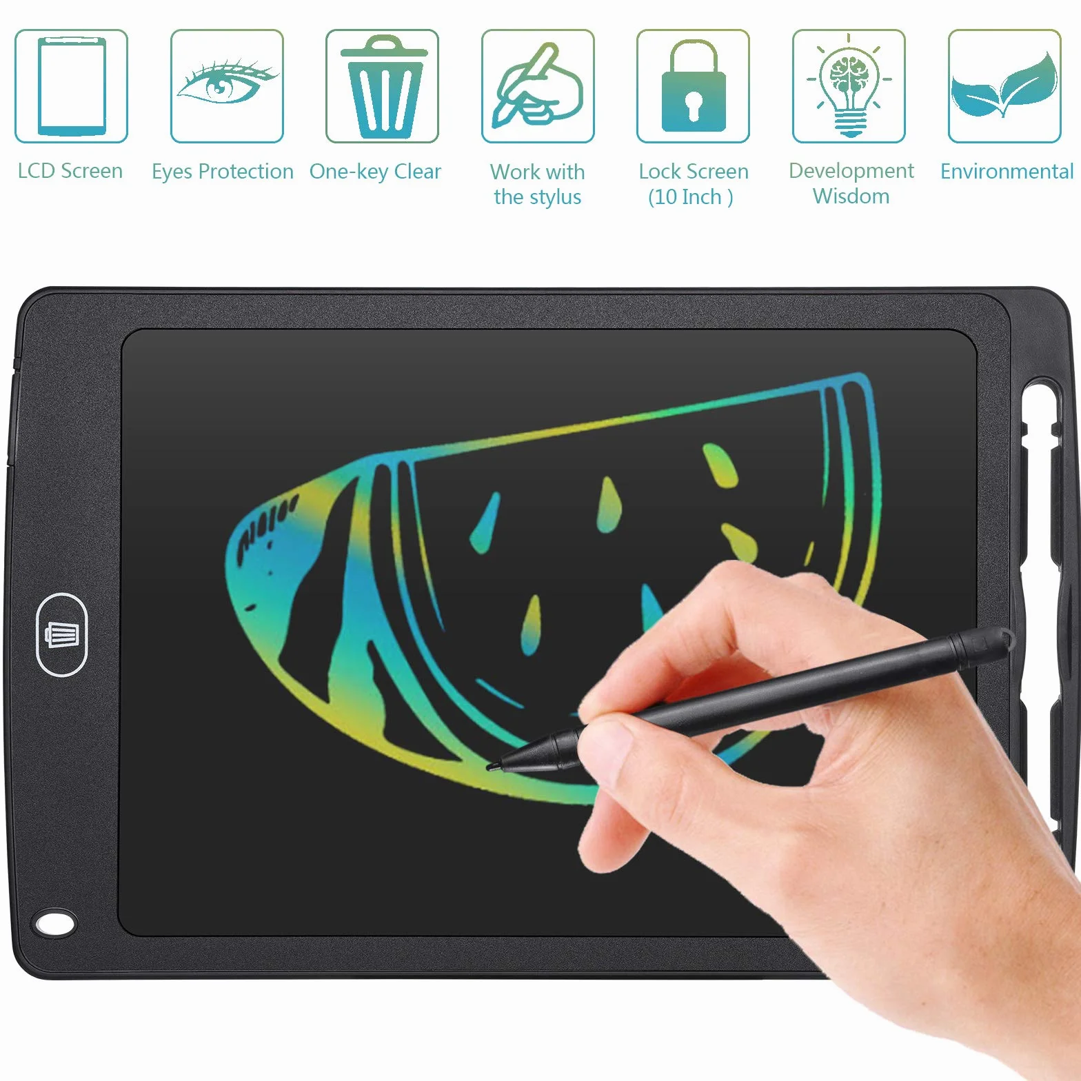 Czemo Tavoletta Grafica LCD 10 Pollici Colorato, Elettronico Portatile Disegno Pad Writing Tablet con Stilo, Nero