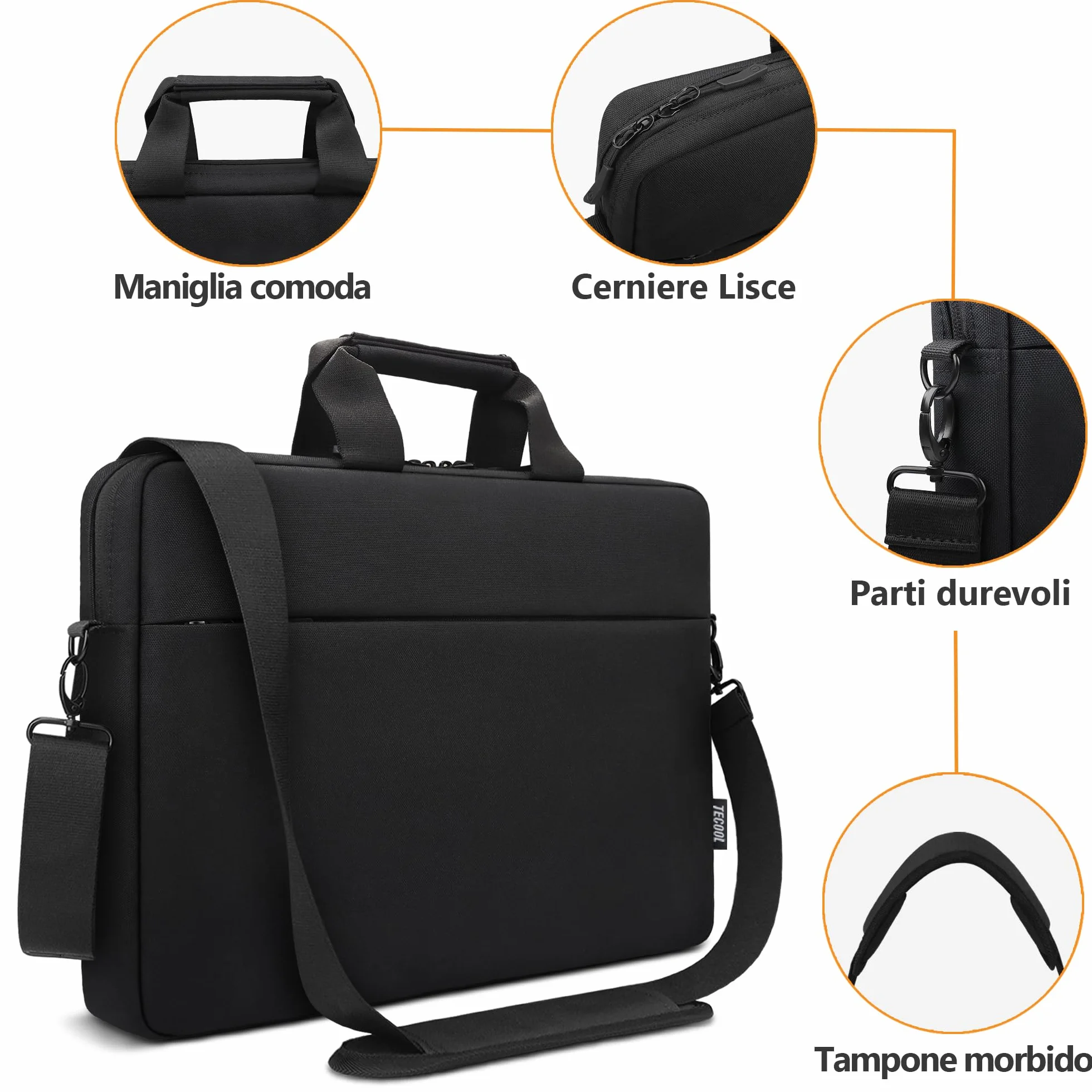 TECOOL 17 17,3 Pollici Borsa Laptop Custodia con Tracolla, Impermeabile Borsa Messenger Borsa Porta PC per 17 17,3 Pollici Acer ASUS Lenovo HP Dell Samsung Notebook Computer, Nero