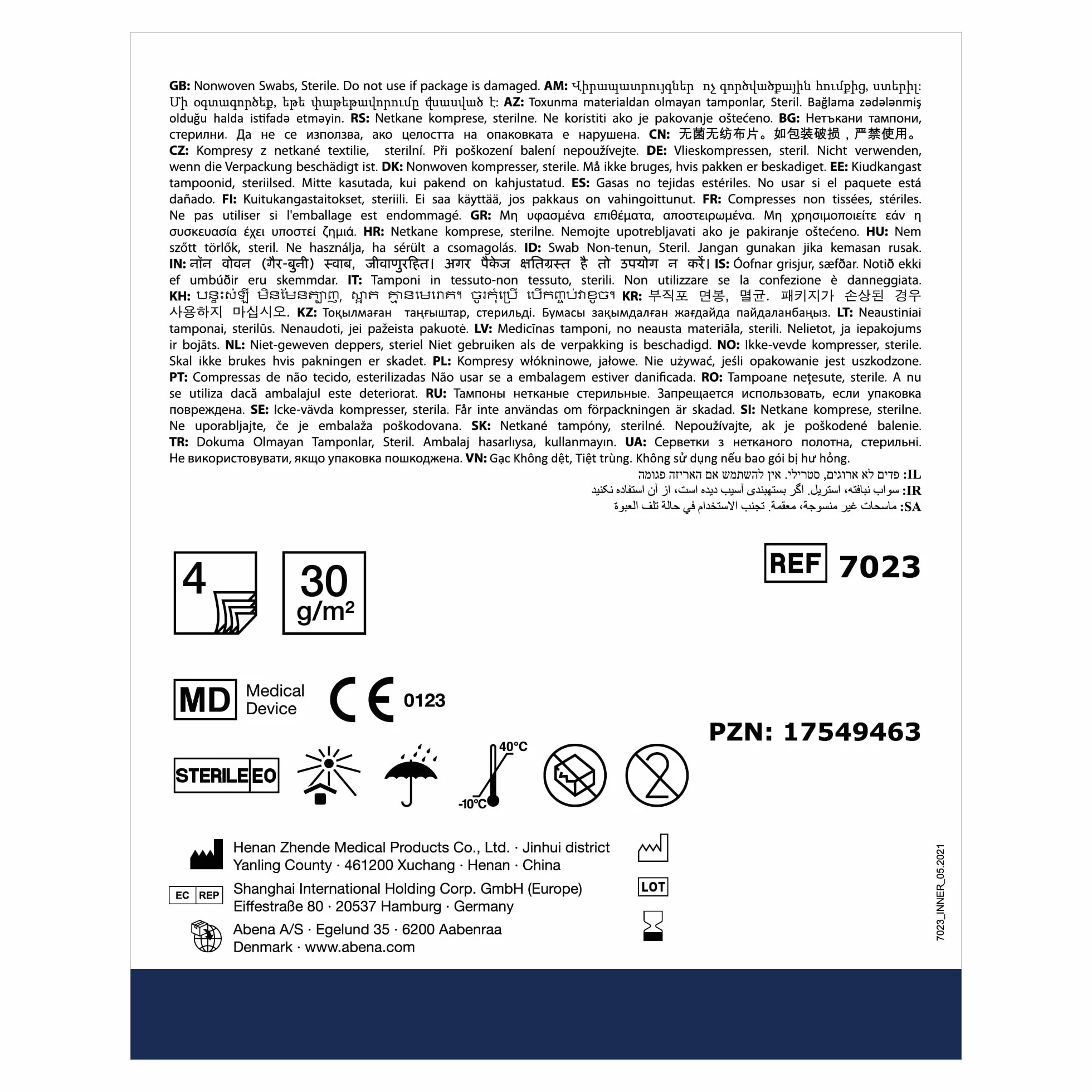 ABENA Garze Sterili 10x10 cm Tessuto Non Tessuto Compresse Garza Sterile per Medicazione 125 Pezzi