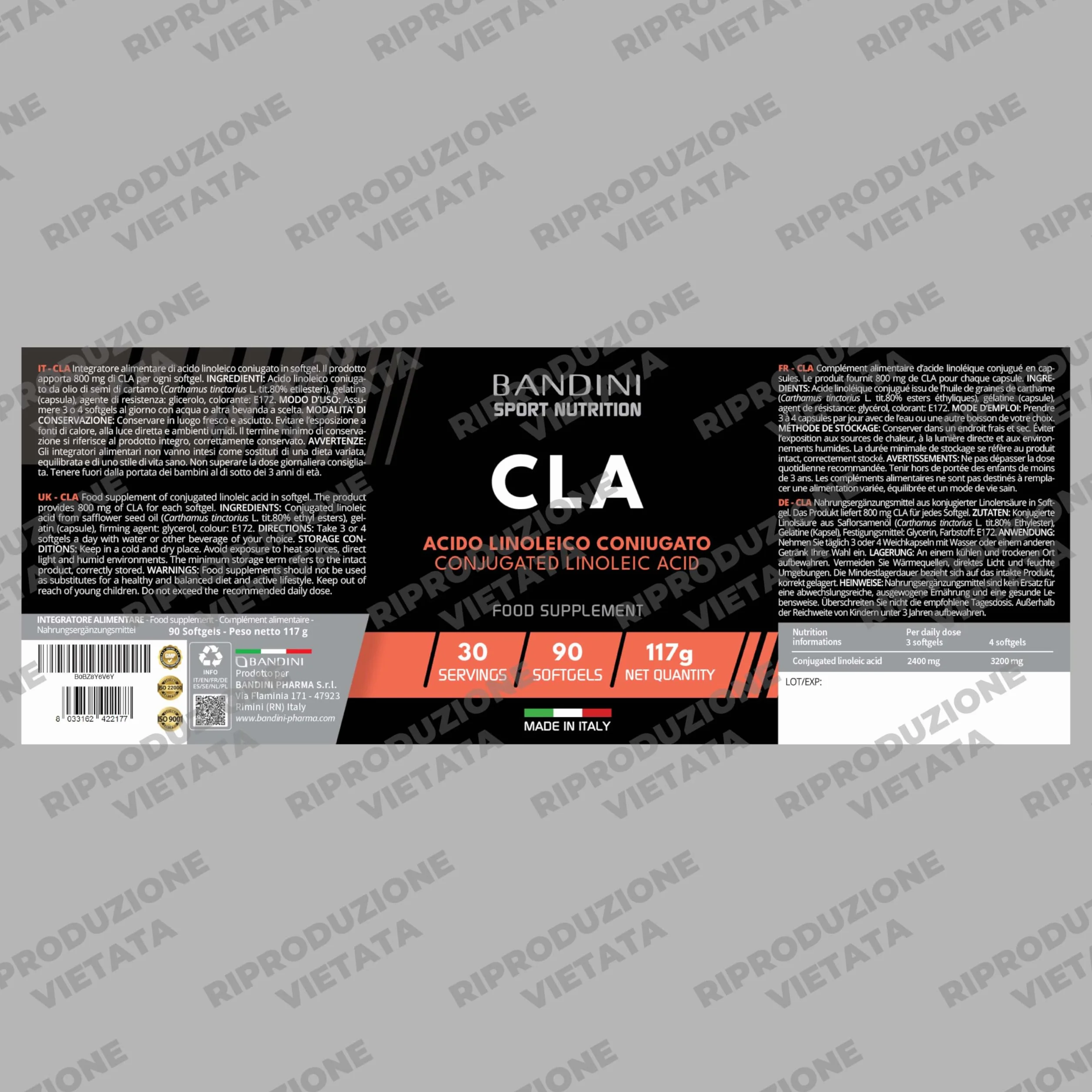 Bandini CLA 3.200mg Integratore Acido Linoleico Coniugato Olio di Cartamo Puro Omega 6 90 Capsule Molli