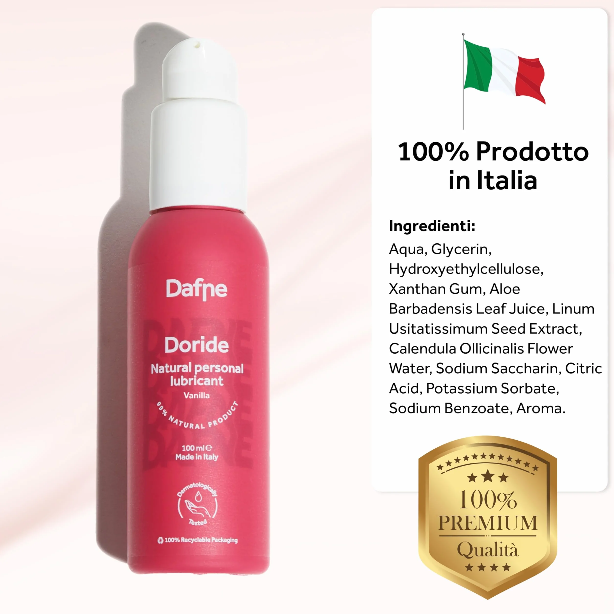 Dafne Lubrificante a Base d'Acqua - Vaniglia - 100 ml - Approvato dalla Ginecologa - Adatto ai Siliconi