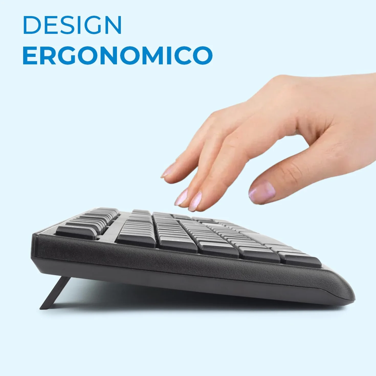 Vultech KM-821W Kit Tastiera e Mouse Wireless 2.4 GHz. Design ergonomico, Layout italiano, Tastierino numerico, tasti silenziosi, per PC/Laptop, Nero. Compatibile con Windows, Linux