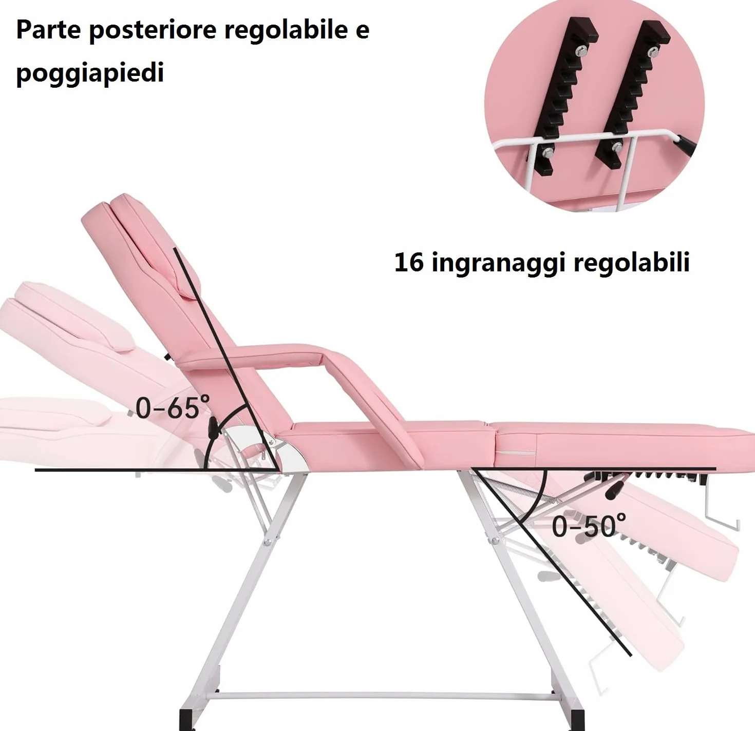 Lettino da Massaggio Pieghevole 3 Zone con Sgabello Portatile in Pelle PU Rosa per Fisioterapia Estetista Tattoo