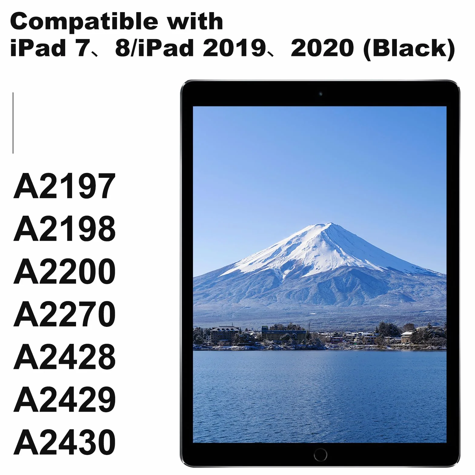 NB+ Schermo di ricambio per iPad 7/8 generazione Touch Glass 10,2" A2197/A2198/A2200/A2270/A2428/A2429/A2430, nessun tasto Home, kit di riparazione completo con video