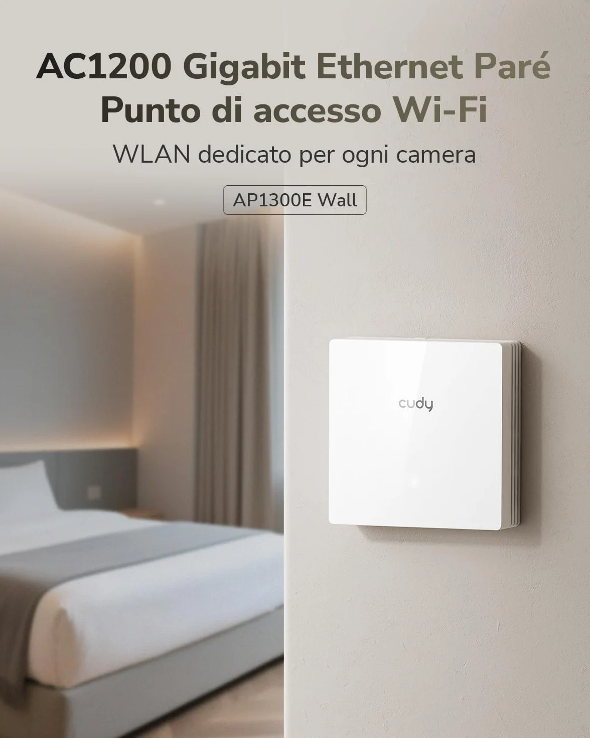 Access point Cudy AC1200 dual band Gigabit da parete, design da 86 mm, Gigabit RJ45, supporto mesh, MU-MIMO, beamforming, roaming senza interruzioni, alimentazione PoE, AP1300E Wall