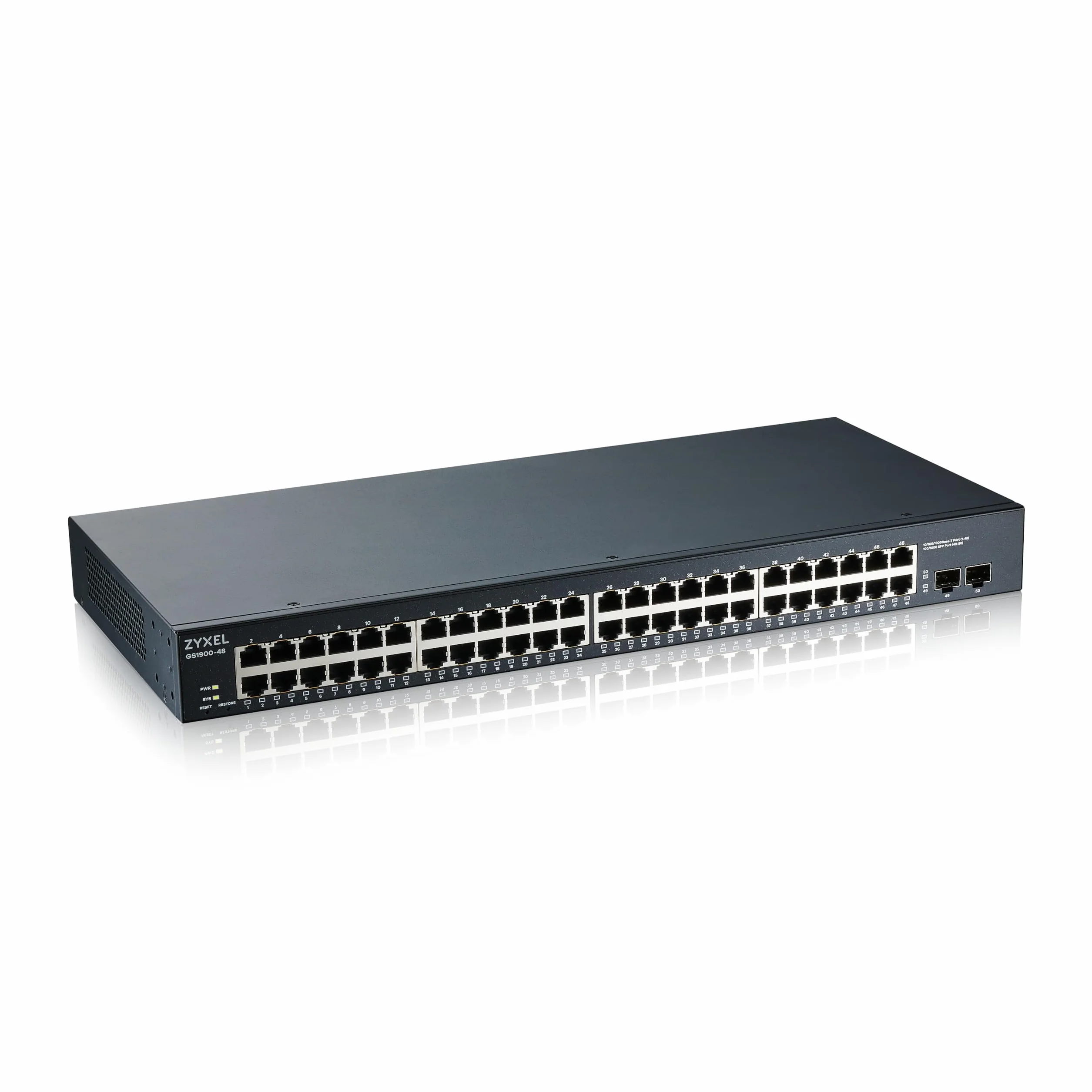 Zyxel 48-porte Gigabit Switch | Gestione Smart | Montaggio in rack con 2 porte SFP | VLAN, IGMP, QoS | Garanzia a vita [GS1900-48]