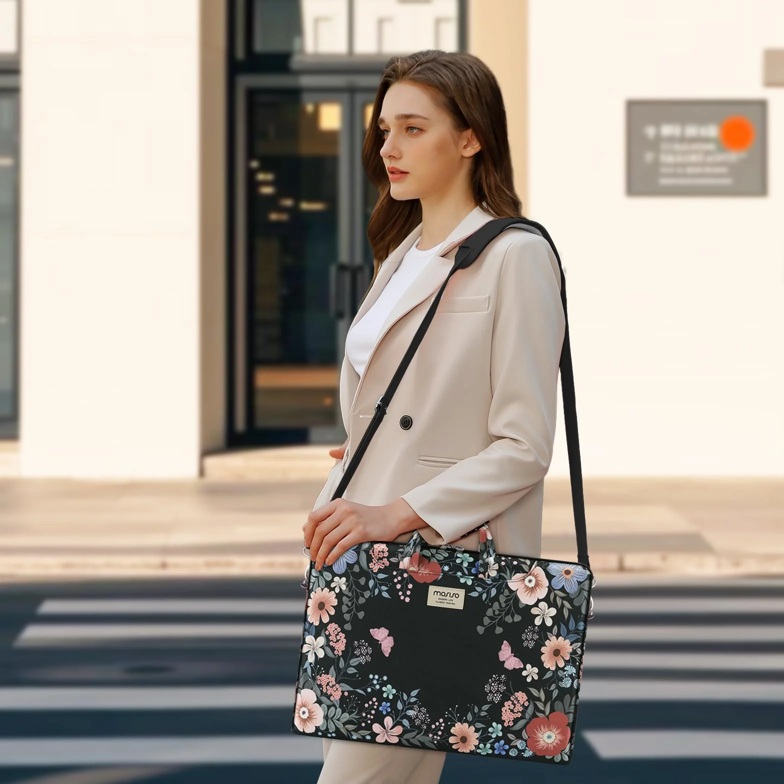 MOSISO Borsa Laptop Donna, 15.6 pollici Borsa Computer Compatibile con Macbook Pro 16, HP, Dell, Lenovo, Asus, Custodia Tracolla Laptop 15-15,6 pollici con Tracolla, Lussureggiante Floreale