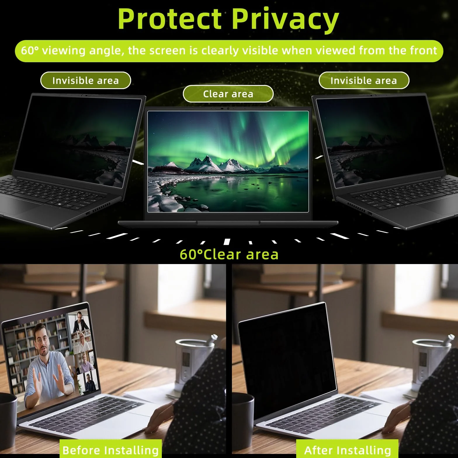 Filtro Schermo Privacy per 14 pollici 16:10, Anti Luce Blu, Antigraffio, Antiriflesso, Rimovibile, Anti UV, Pellicola Protettiva compatibile con 14" (301x188mm)