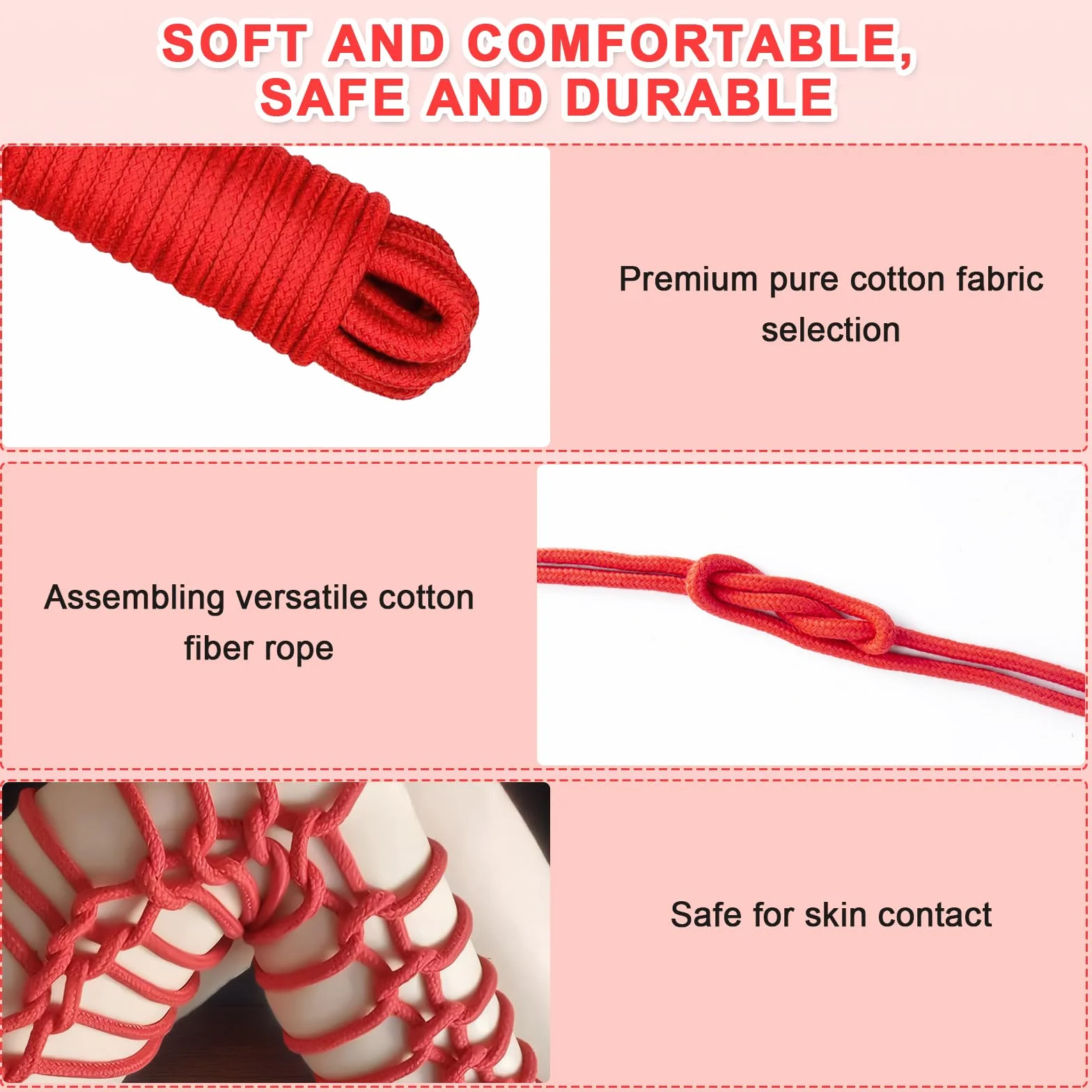 Qoosea BDSM Bondage Kit Corde di Cotone Premium 10m 3 Pack Rosso