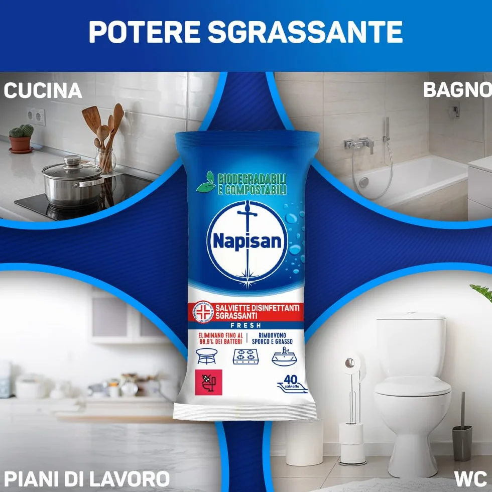 Napisan Salviette Igienizzanti Multisuperfici Biodegradabili Fresh 210 gr