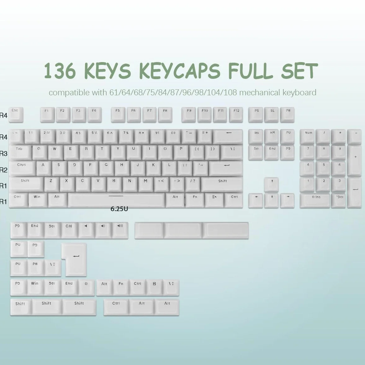 JakeTsai Crystal Jelly Keycaps, PBT Keycap 134 Keys OEM Profile Double Shot White Translucent Custom Keycaps for Cherry MX Switch Mechanical Keyboard