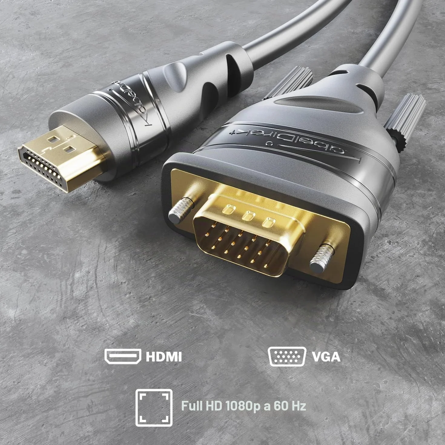KabelDirekt – Cavo adattatore HDMI-VGA – 2 m (High Speed HDMI/D-Sub 15, cavo monitor per collegare PC, laptop e altri dispositivi a schermi VGA a Full HD/1080p e 60 Hz)