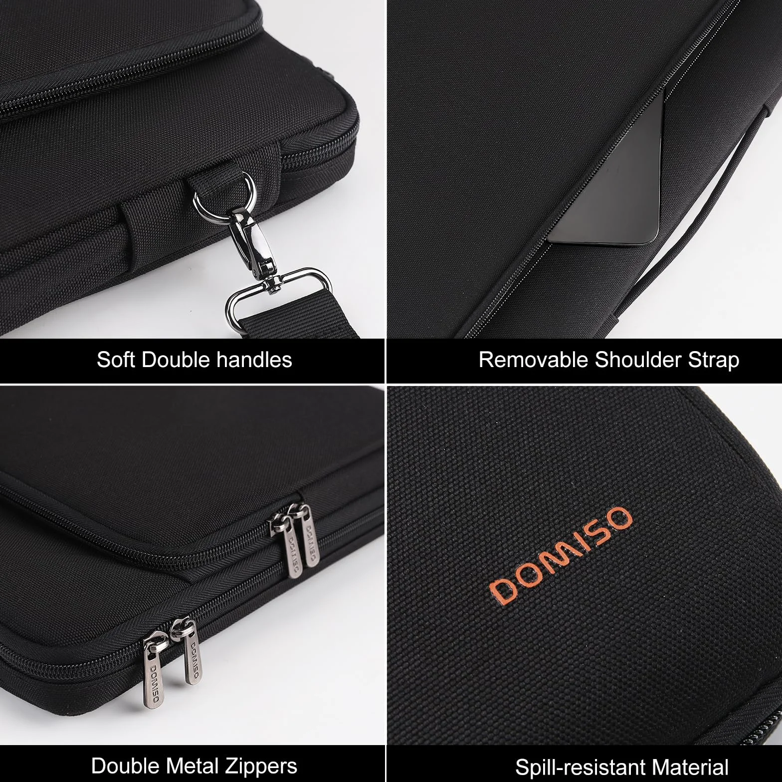 DOMISO 15.6 pollici Custodia Borsa Impermeabile Notebook Portatile Borsa Sleeve Custodia PC Portatile Compatibile con 15.6" HP 15/Lenovo IdeaPad S510/ThinkPad E575/Dell Alienware 15/XPS 15,Nero