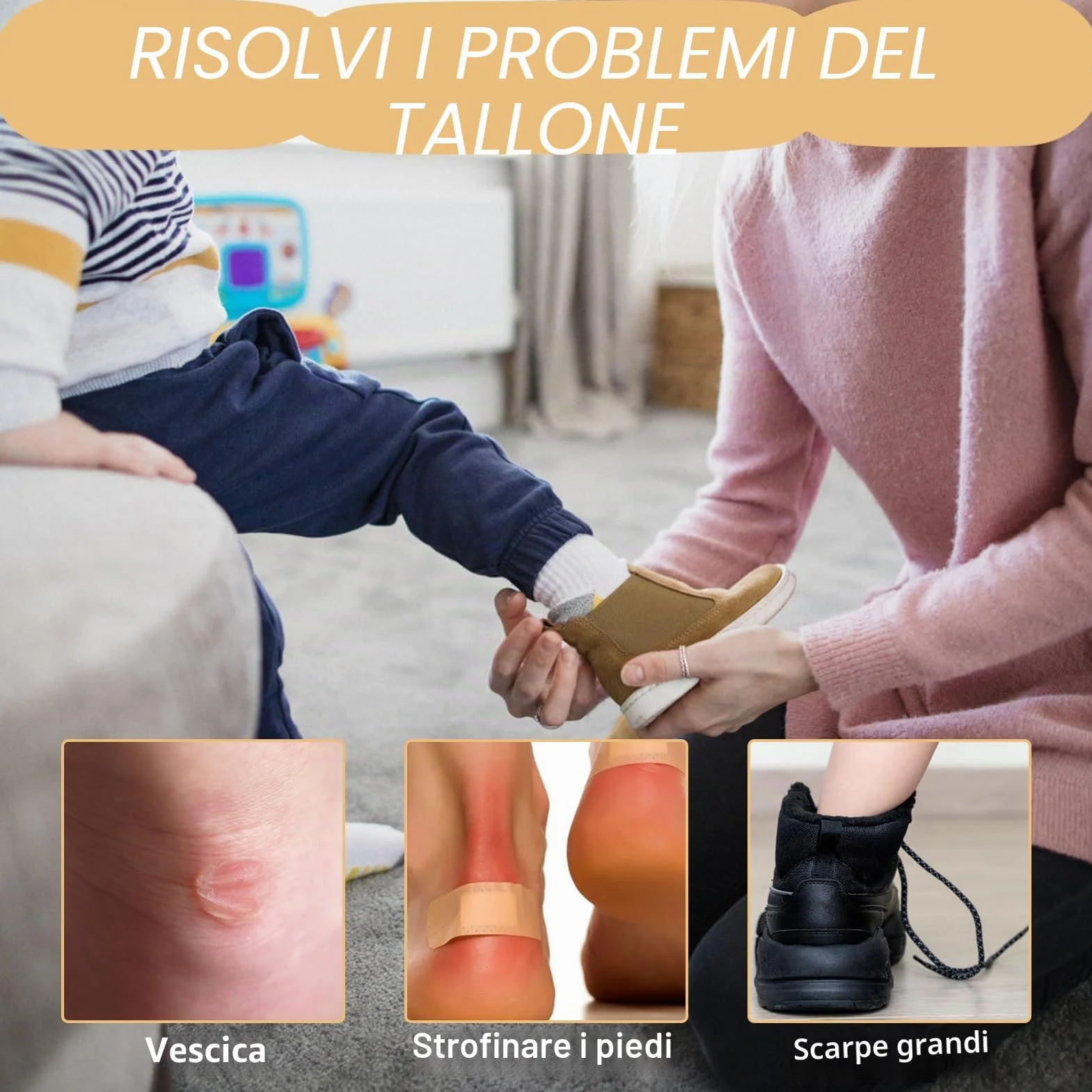 Cuscinetti per Tallone Bambino Set da 6 Pz Ridurre Taglia Scarpe Autoadesivi