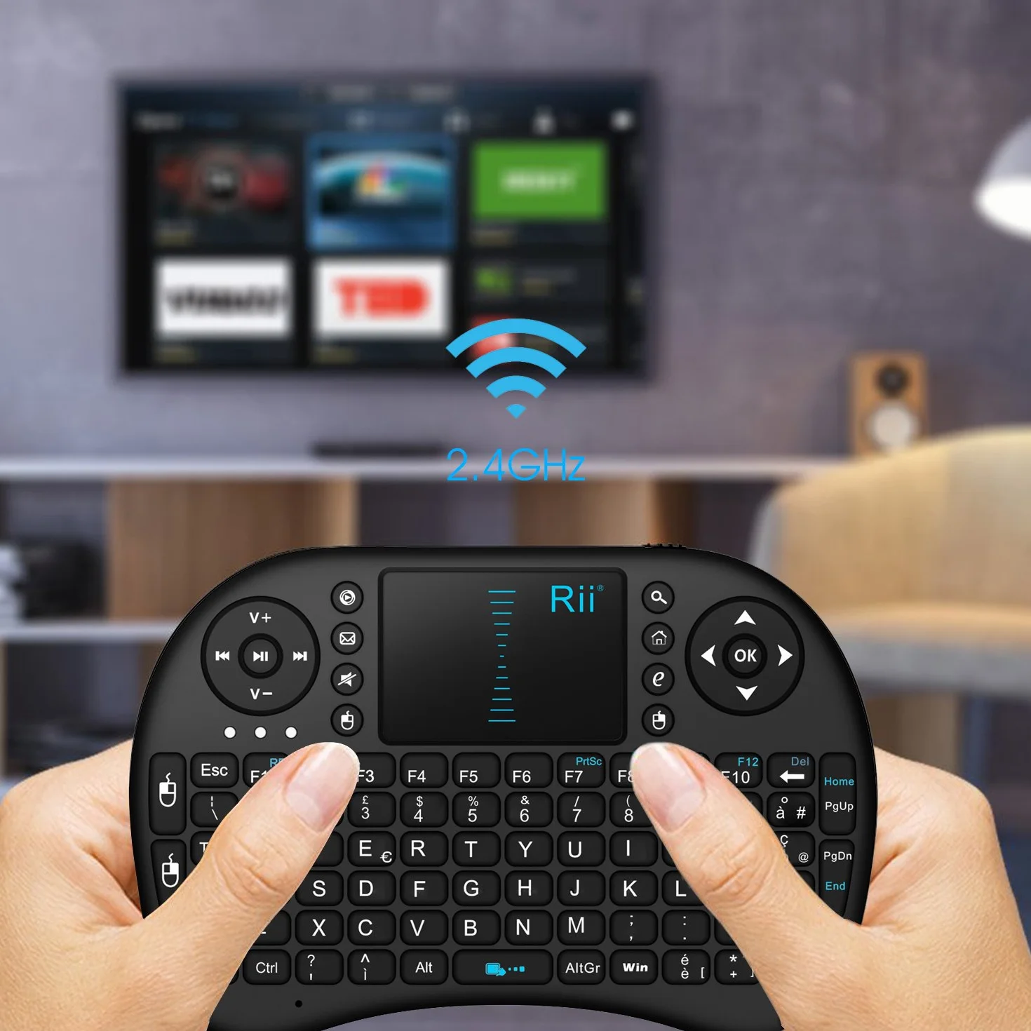 Rii Mini i8 - Tastiera Wireless Ergonomica con Mouse Touchpad per Smart TV, PC, HTPC, Console, Computer (Layout Italiano)
